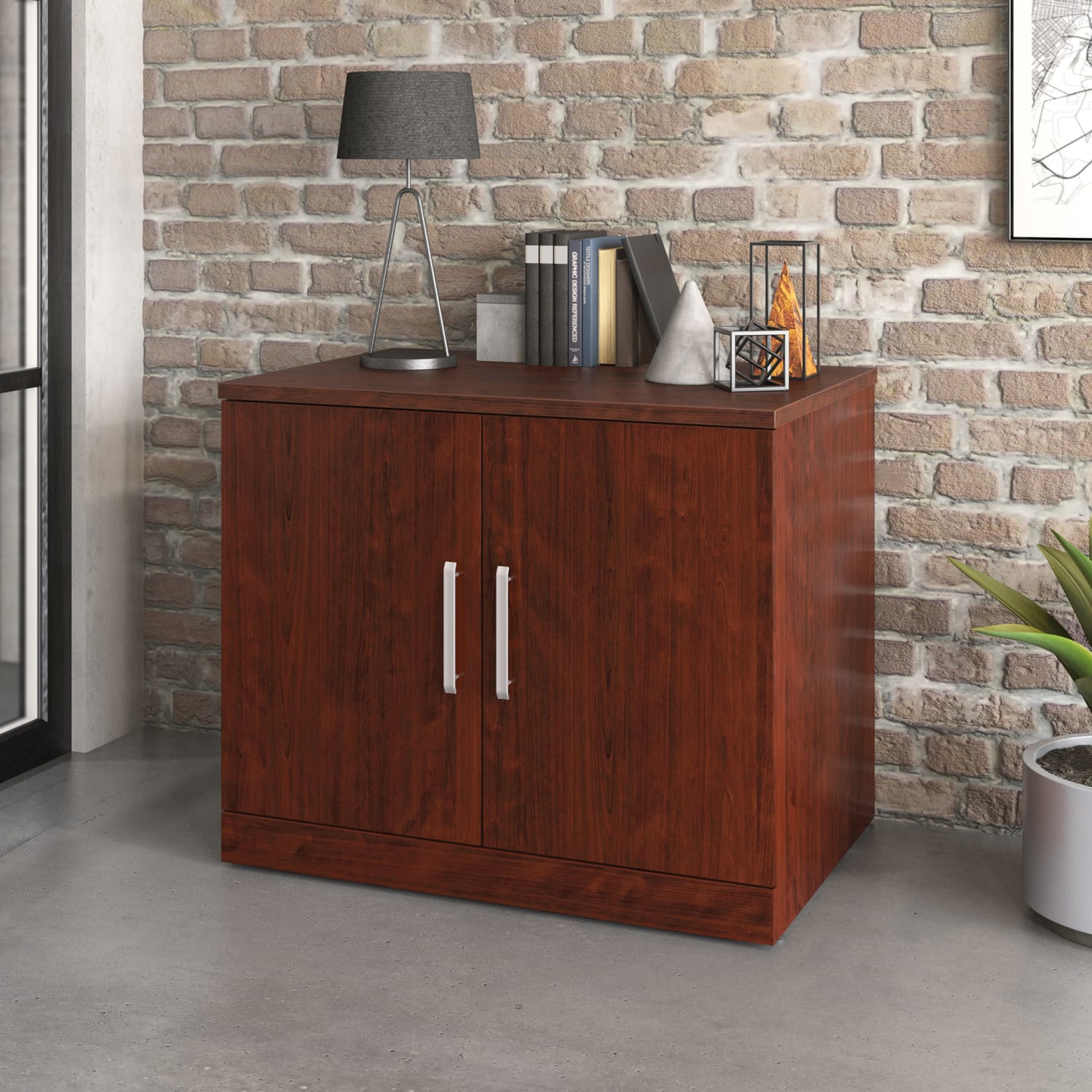 Sauder Affirm Commercial 36inW Storage Cabinet With Doors, Classic Cherry - Image 3