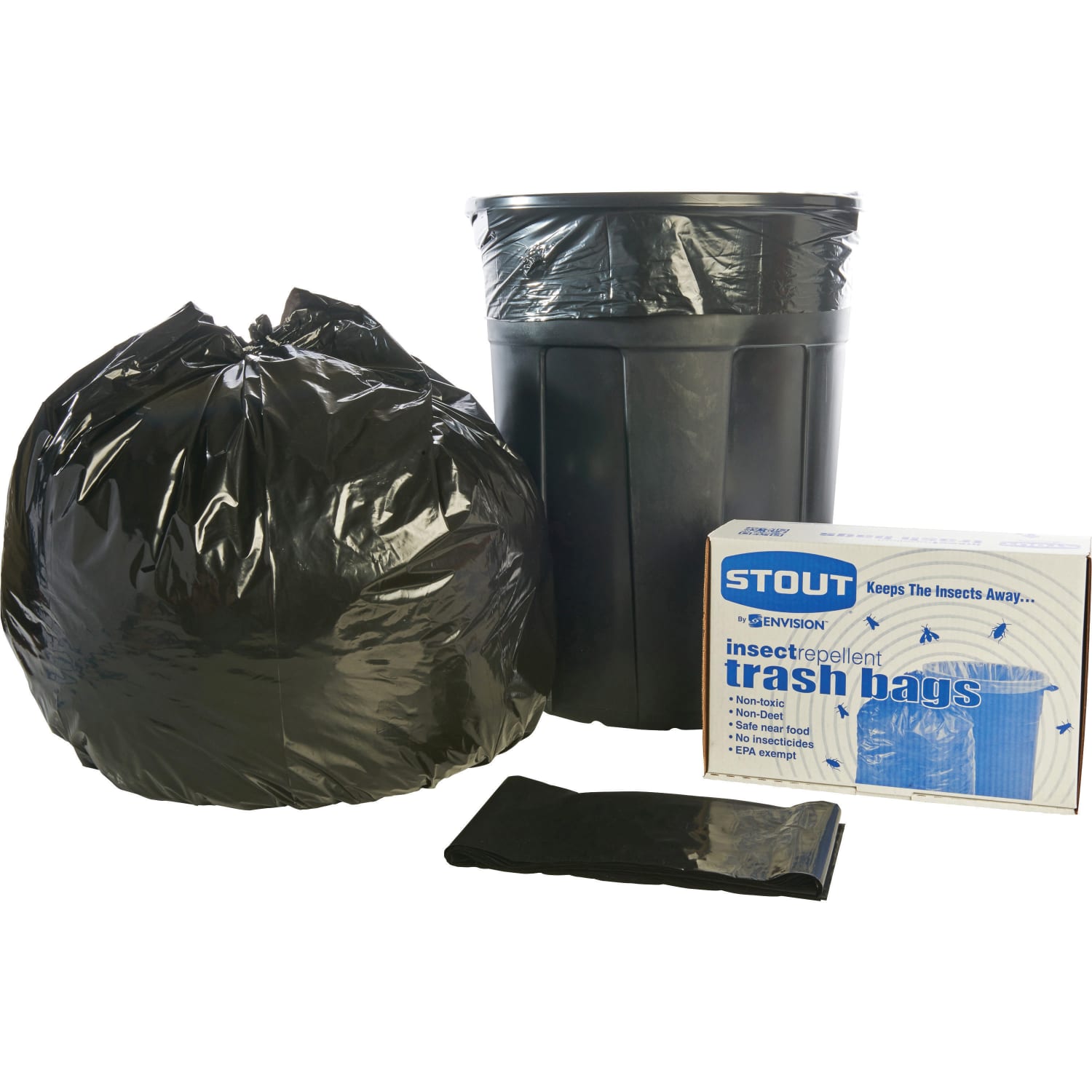 Stout Pest-Guard 2.00-mil Insect Repellent Trash Bags, 55 Gallons, 37in x 52in, Black, Box Of 65 - Image 6