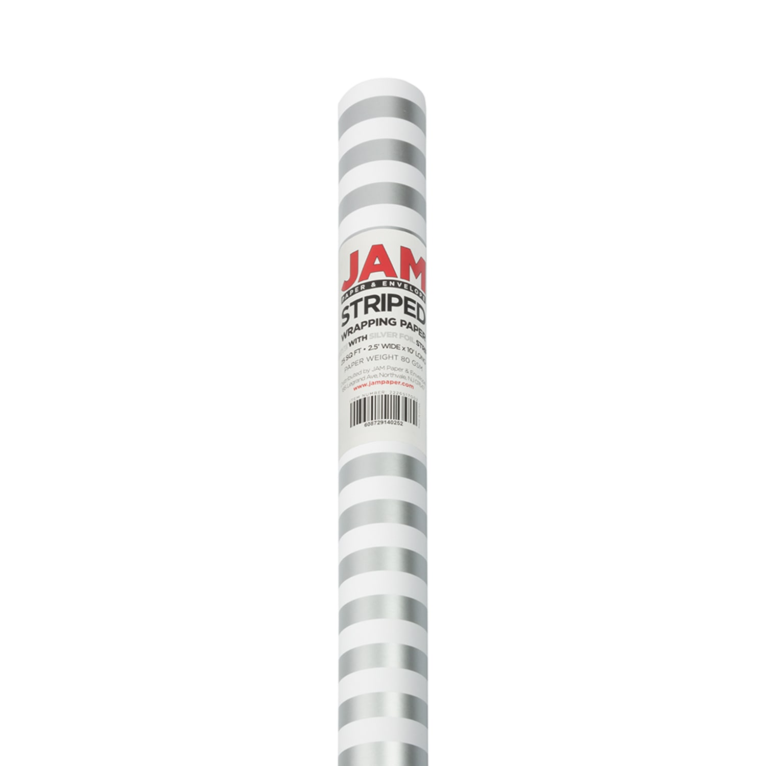 JAM Paper Wrapping Paper, Stripes, 25 Sq Ft, Silver & White - Image 3