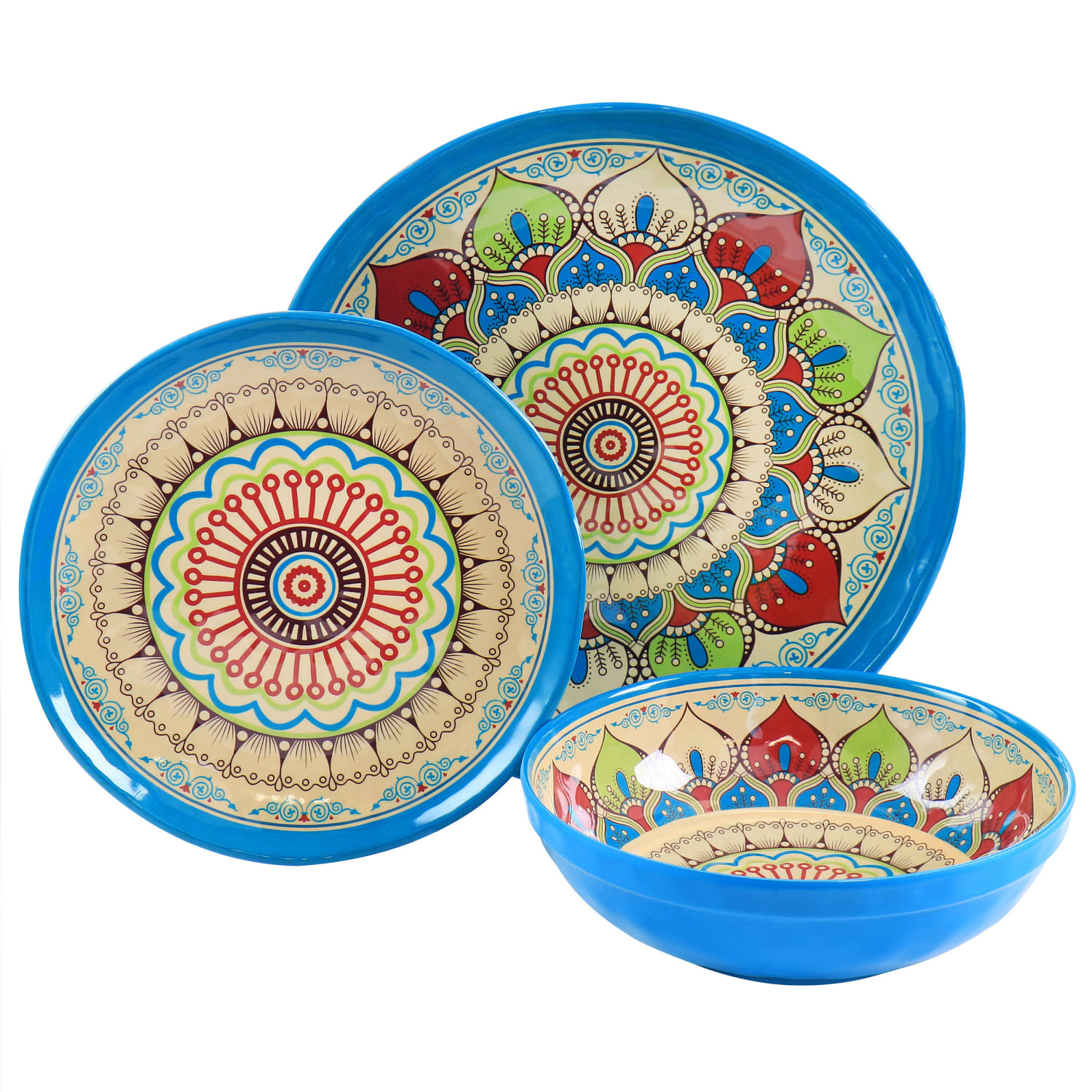 Elama Camilla 12-Piece Melamine Dinnerware Set, Multicolor - Image 5