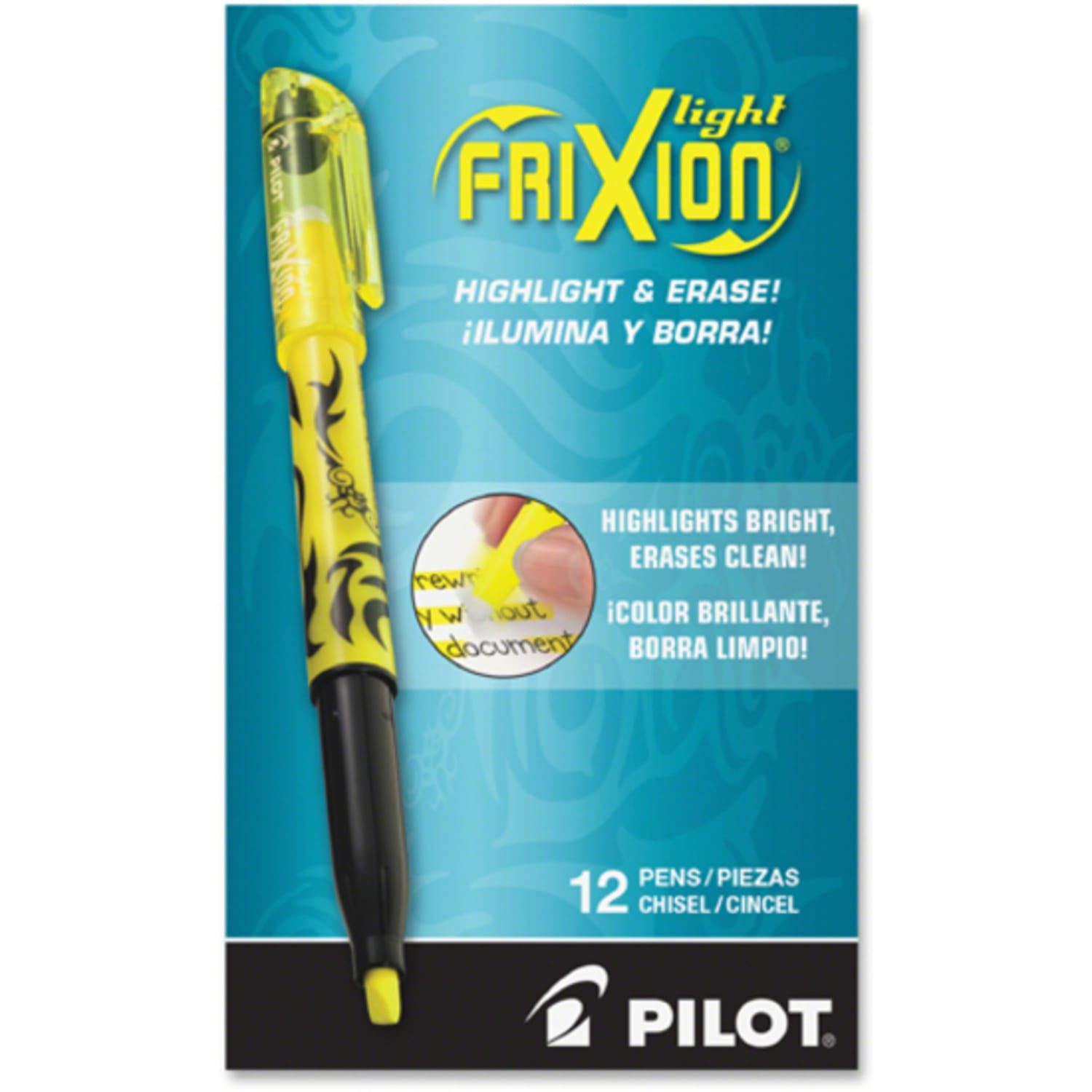 Pilot FriXion Light Erasable Highlighters, Pack of 12, Chisel Tip, Yellow - Image 4
