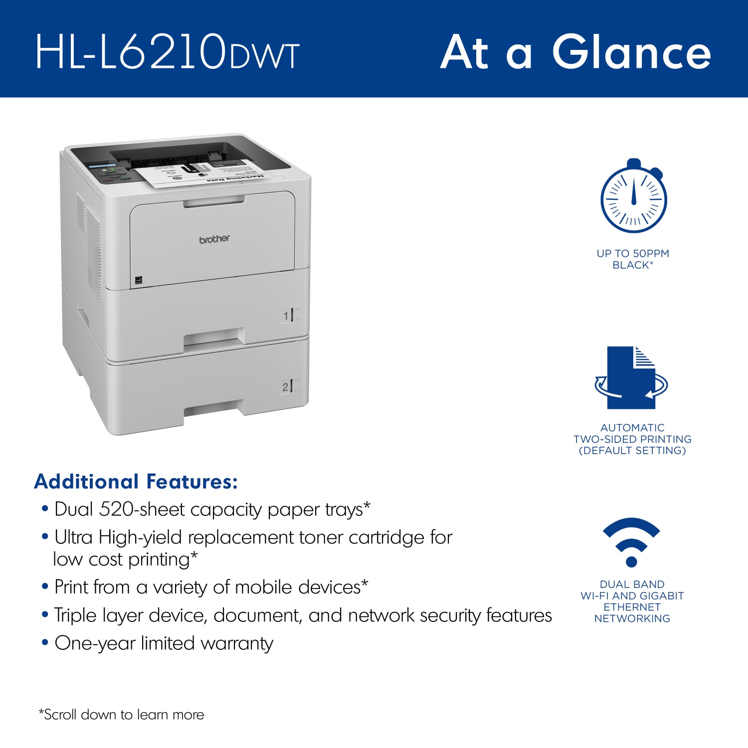 Brother HL-L6210DWT Business Wireless Monochrome Laser Printer - Image 4