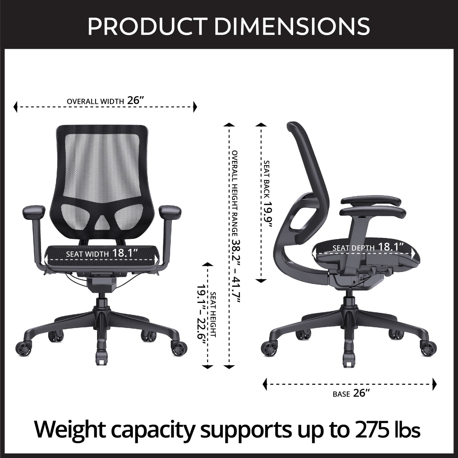 WorkPro 1000 Series Ergonomic Mesh/Mesh Mid-Back Task Office Chair, Black/Black, BIFMA Compliant - Image 4
