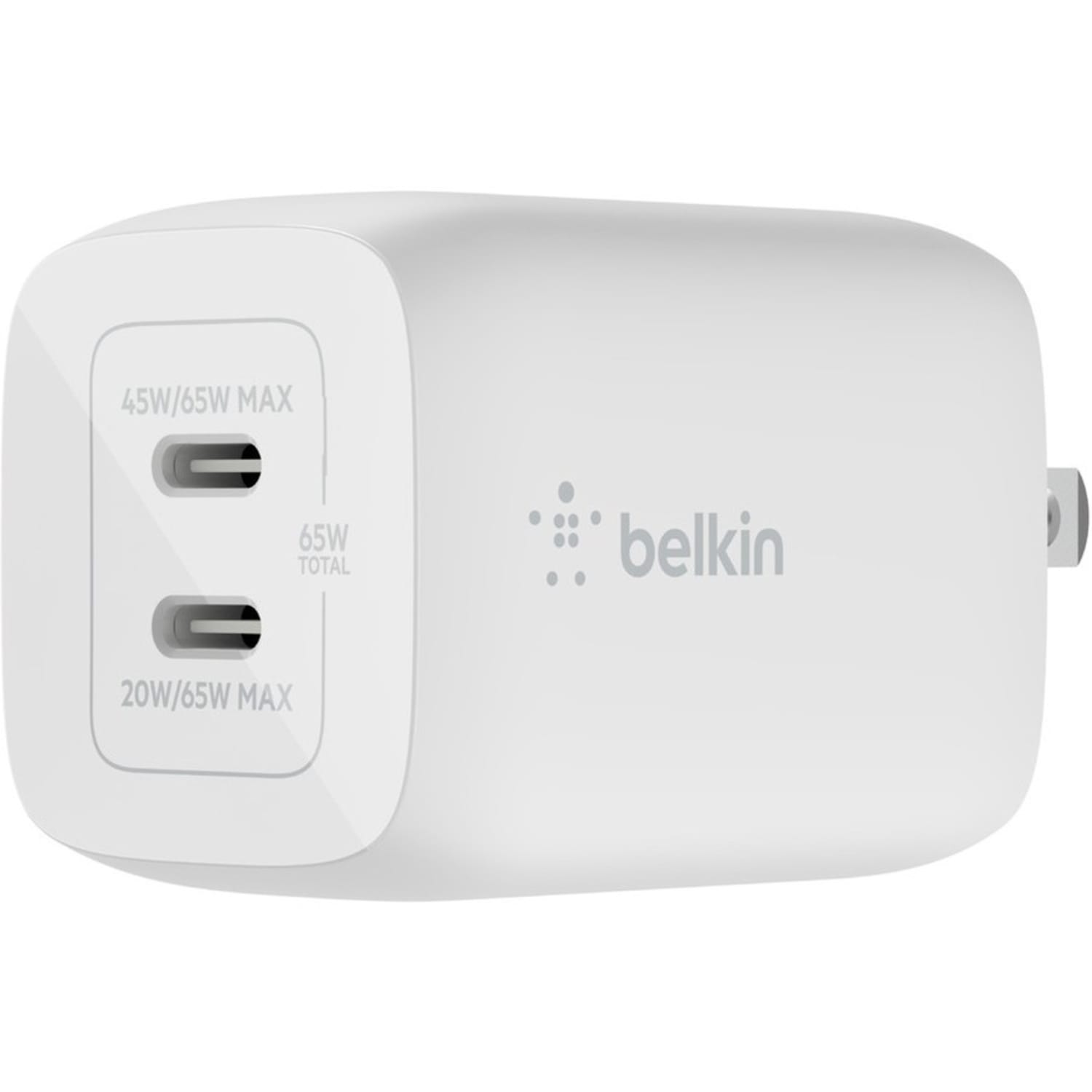 Belkin BoostCharge Pro Dual USB-C GaN Wall Charger with PPS 65W Laptop Chromebook Charging, Power Adapter, WCH013DQWH