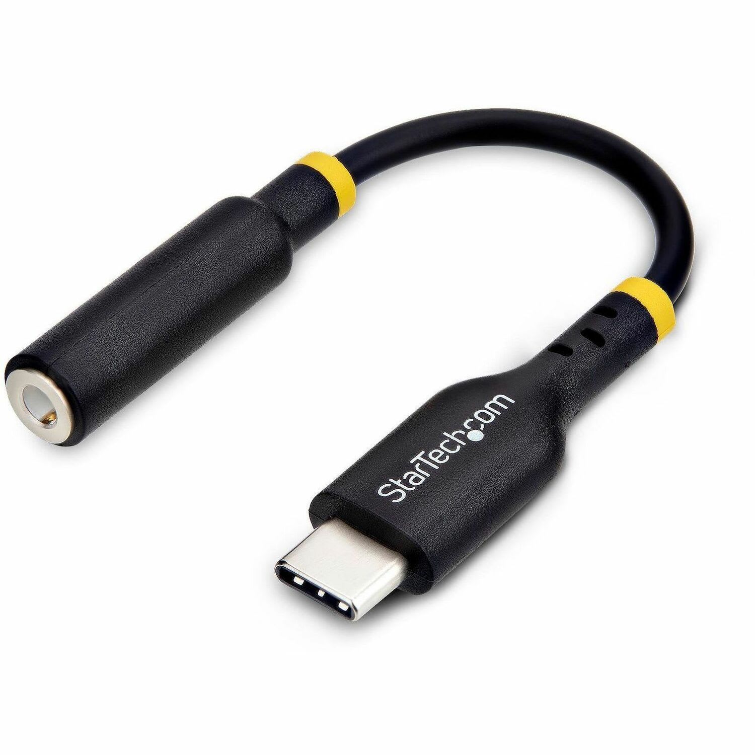 StarTech 5in (12.7cm) USB-C Audio Adapter to 3.5mm Headphone/Headset Jack, USB Type-C Aux Dongle, 32-bit DAC, For Laptop/Phone/Tablet, USBCAUDIO2