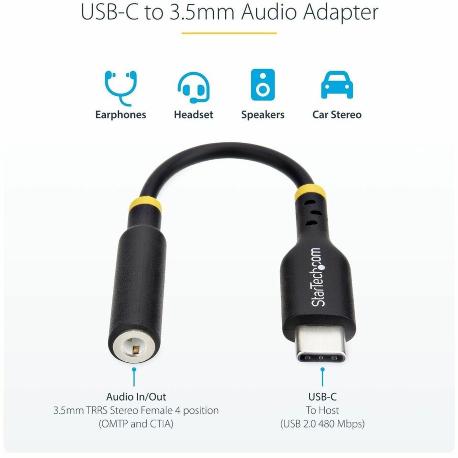 StarTech 5in (12.7cm) USB-C Audio Adapter to 3.5mm Headphone/Headset Jack, USB Type-C Aux Dongle, 32-bit DAC, For Laptop/Phone/Tablet, USBCAUDIO2 - Image 3
