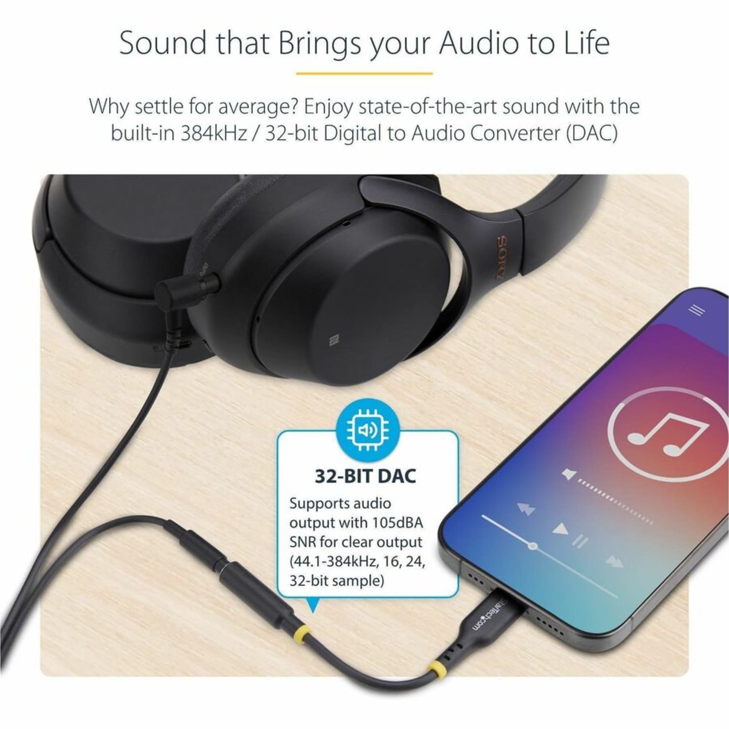 StarTech 5in (12.7cm) USB-C Audio Adapter to 3.5mm Headphone/Headset Jack, USB Type-C Aux Dongle, 32-bit DAC, For Laptop/Phone/Tablet, USBCAUDIO2 - Image 5
