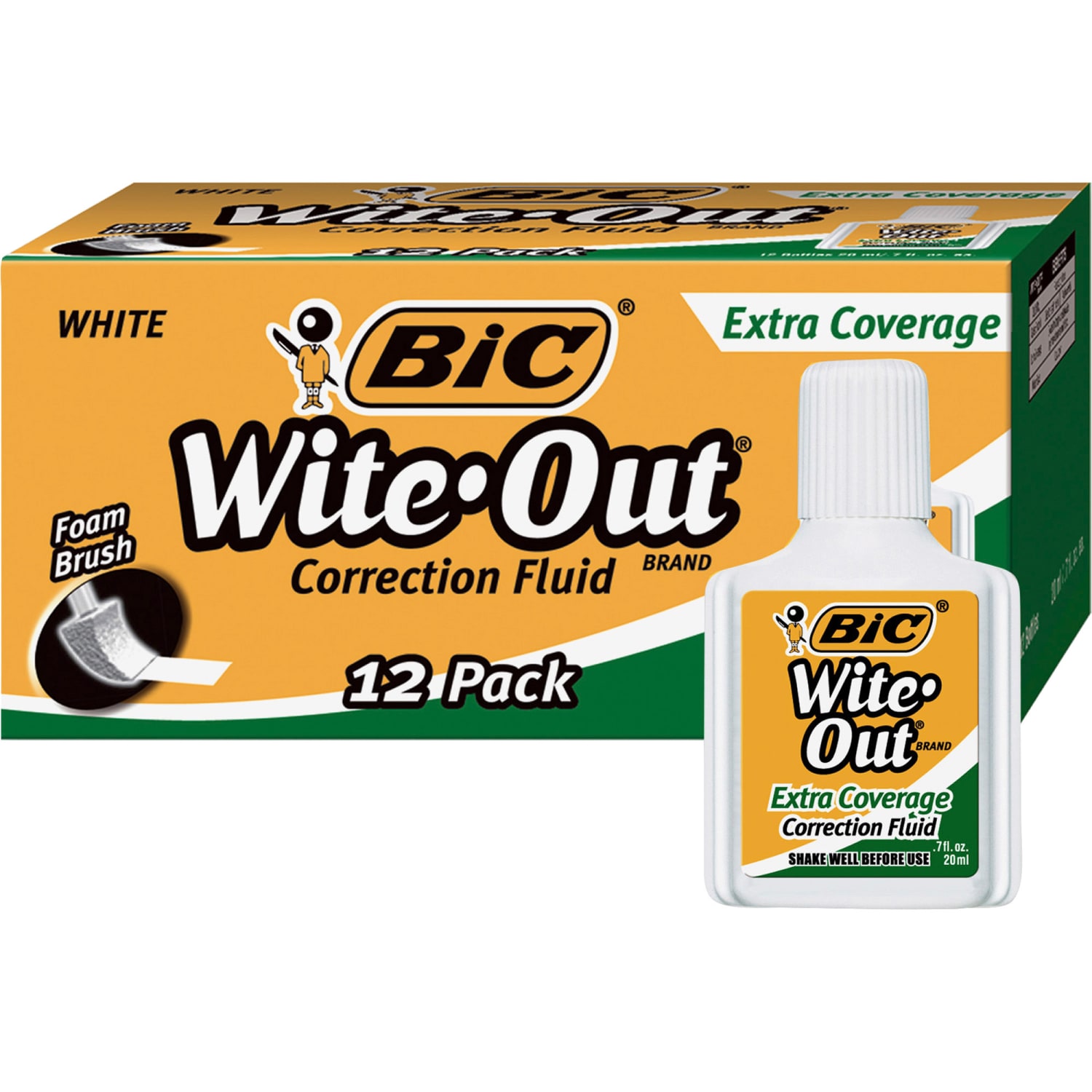 BIC Wite-Out Extra Coverage Correction Fluid, 0.68 oz (20 mL), White, Pack Of 12 - Image 3