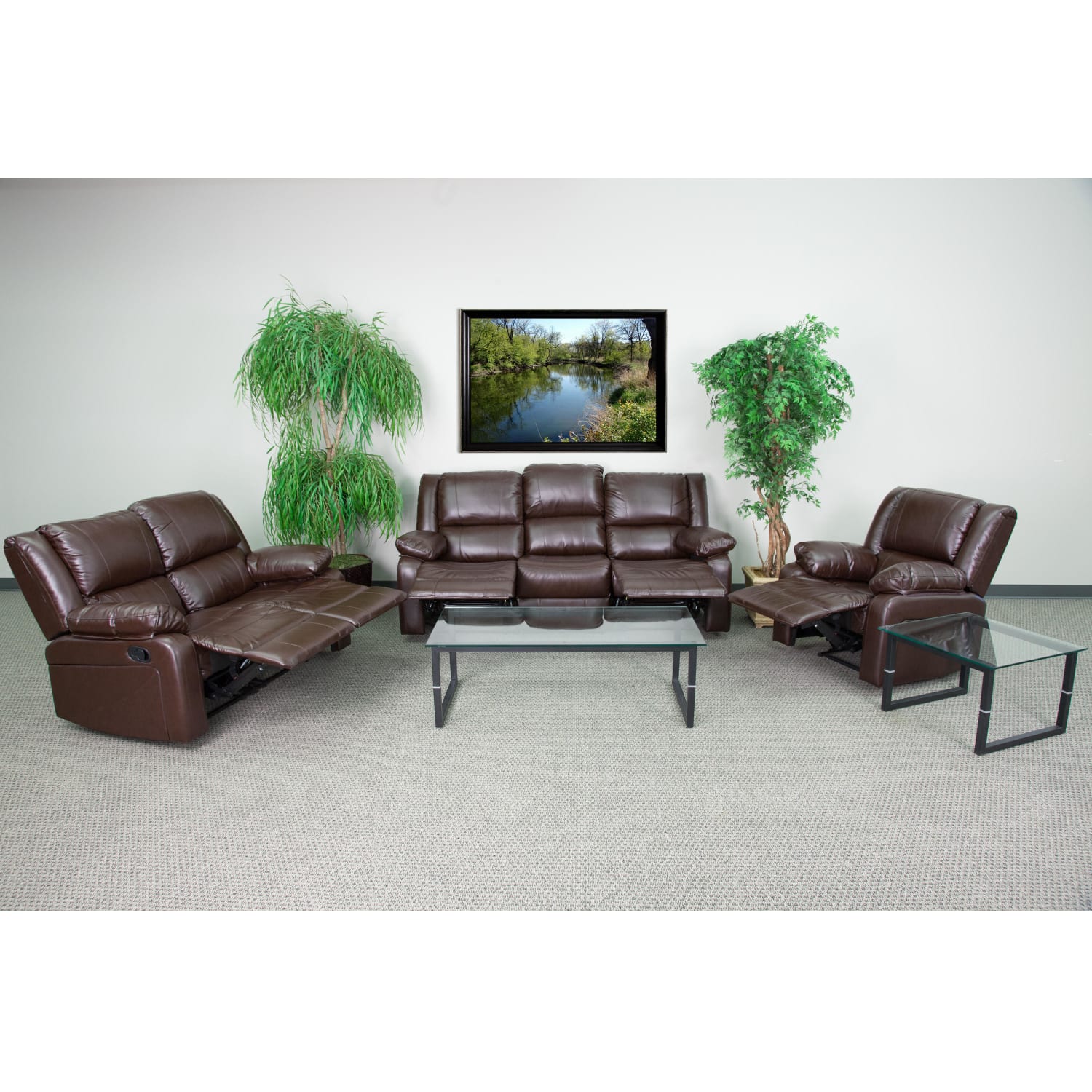 Flash Furniture Harmony Series LeatherSoft Reclining Sofa Set, Brown - Image 5