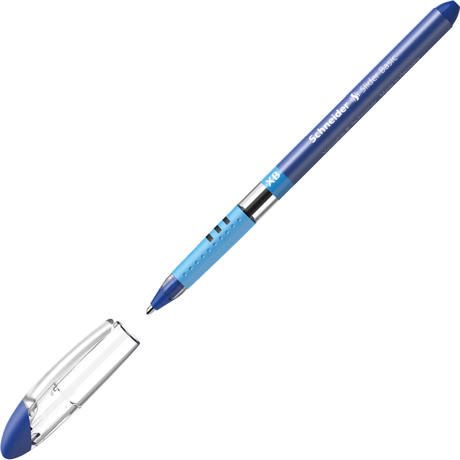 Schneider Slider Basic XB Ballpoint Pens - Extra Broad  - 1.4 mm Pen Point Size - Blue Ink - Rubberized Barrel - Stainless Steel Tip - 10 / Box - Image 3