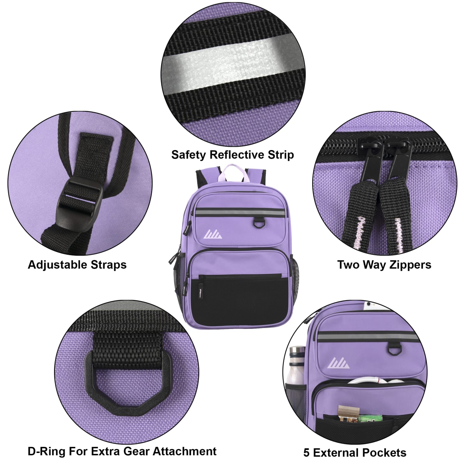Summit Ridge Reflective Backpacks, Pink/Purple/Light Blue/Teal, Pack Of 24 Backpacks - Image 3