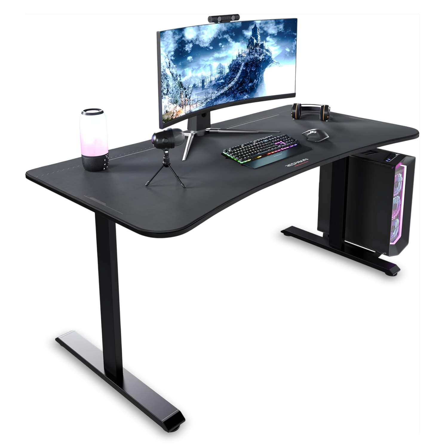 RESPAWN 1063 Gaming Desk - 63in Computer Desk With Mouse Pad, PC Workstation With Cable Management, Home Office Gaming Table - Black