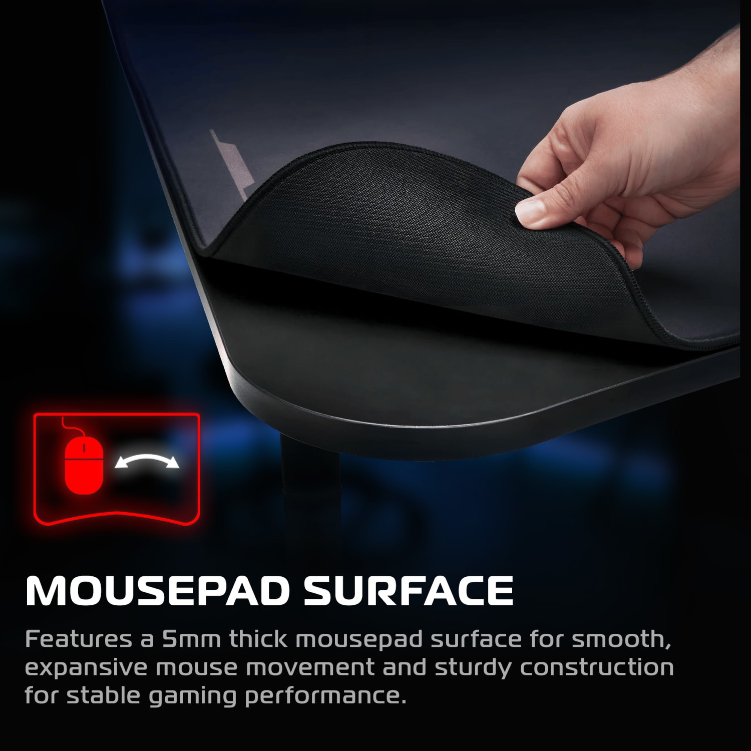RESPAWN 1063 Gaming Desk - 63in Computer Desk With Mouse Pad, PC Workstation With Cable Management, Home Office Gaming Table - Black - Image 4