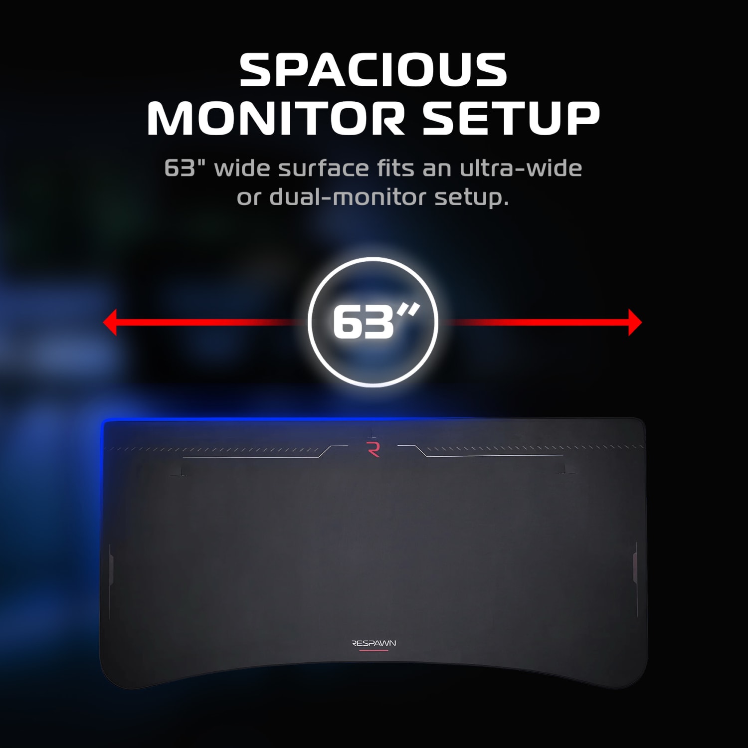 RESPAWN 1063 Gaming Desk - 63in Computer Desk With Mouse Pad, PC Workstation With Cable Management, Home Office Gaming Table - Black - Image 6