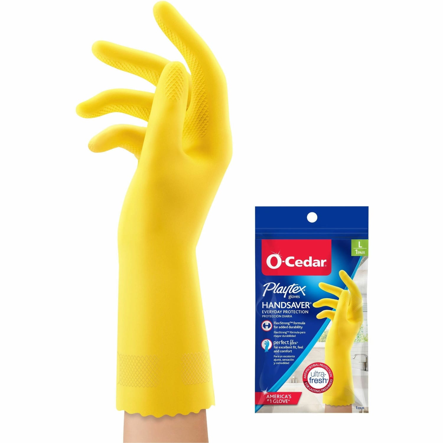 O-Cedar Playtex Handsaver Gloves - Hot Water, Chemical Protection - Large Size - Latex, Nitrile, Neoprene - 163673