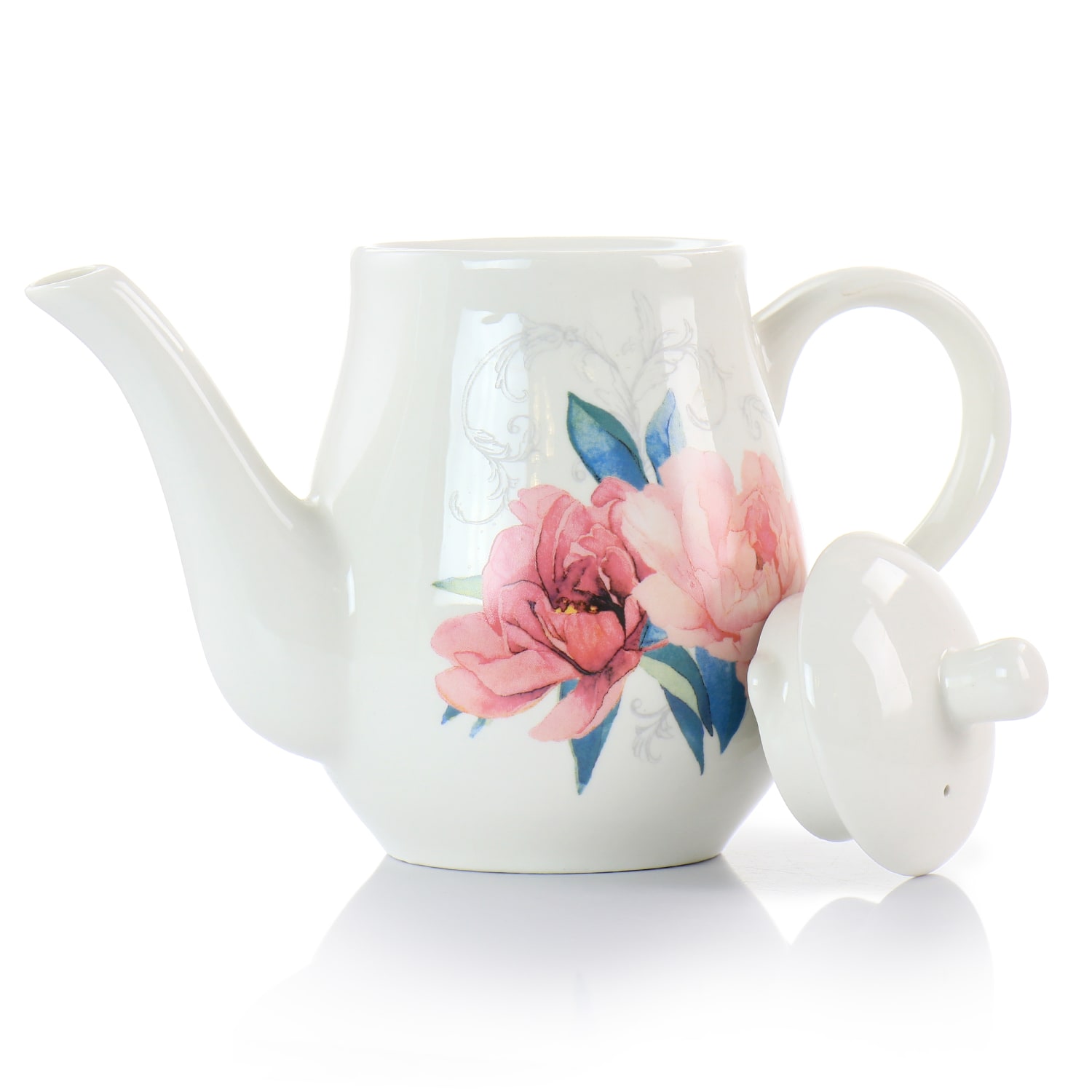 Martha Stewart Floral Ceramic Tea Pot, 1.4 Qt, White - Image 3