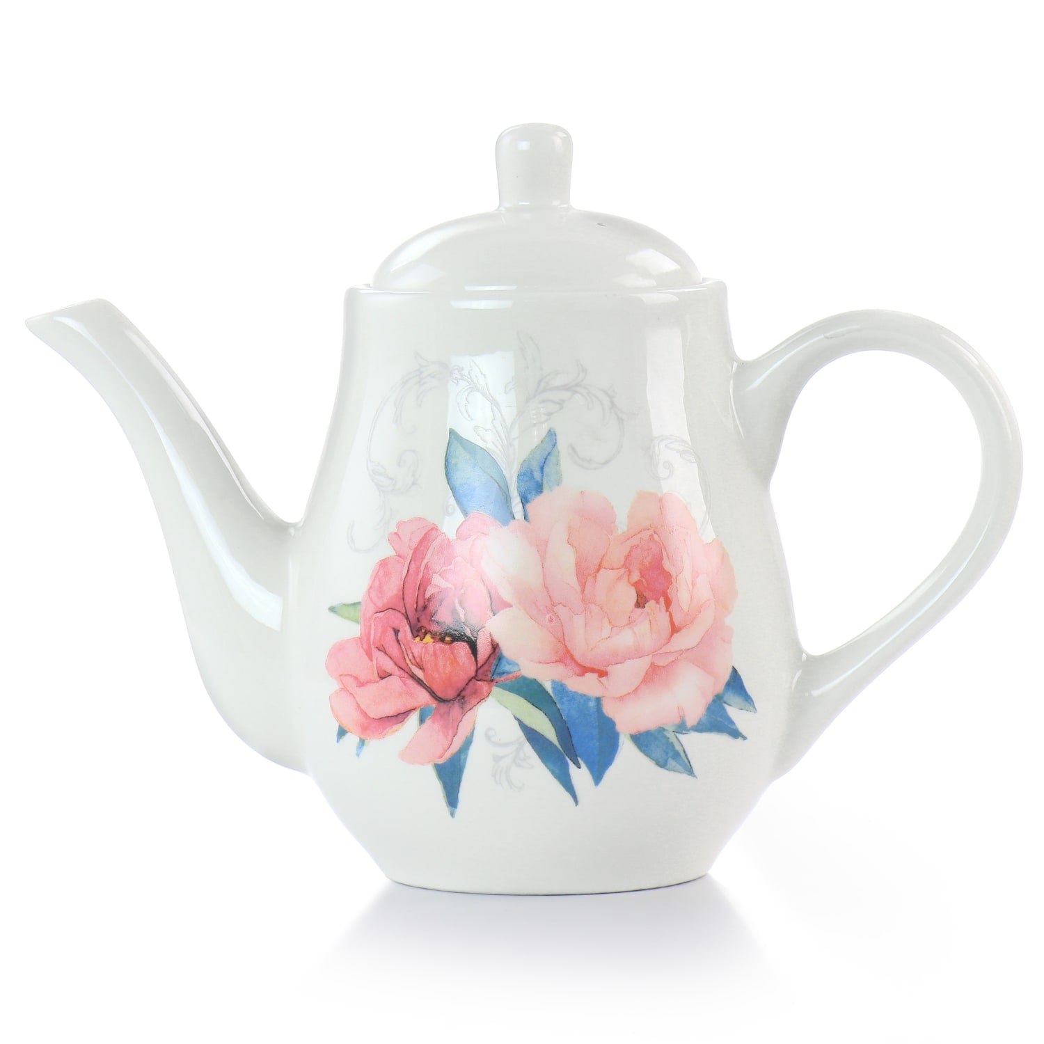 Martha Stewart Floral Ceramic Tea Pot, 1.4 Qt, White - Image 4