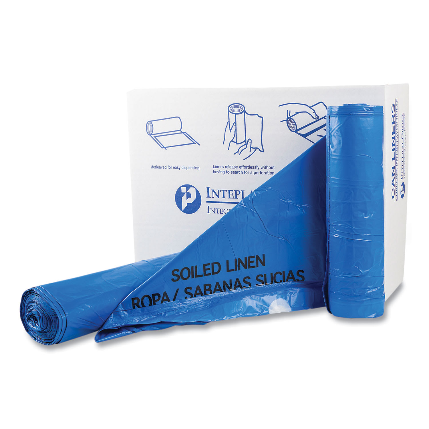 Interplast Group Draw Tuff Institutional Draw Tape Can Liners, Drawstring, 30 gal, 1 mil, 30.5in x 40in, Blue, 25 Bags/Roll, 8 Rolls/Carton