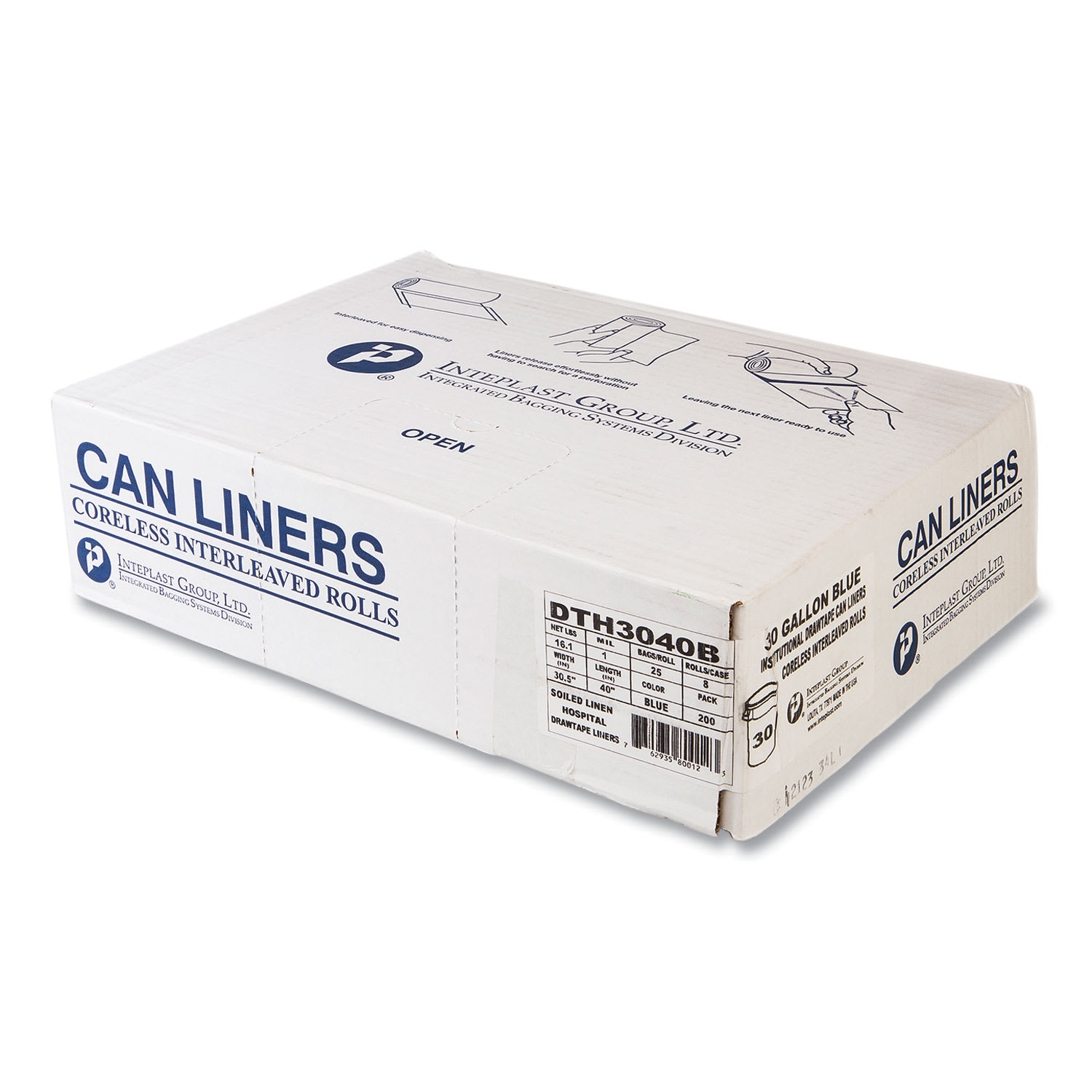 Inteplast Group Draw-Tuff Institutional Draw-Tape Can Liners, Drawstring, 30 gal, 1 mil, 30.5in x 40in, Blue, 25 Bags/Roll, 8 Rolls/Carton - Image 4