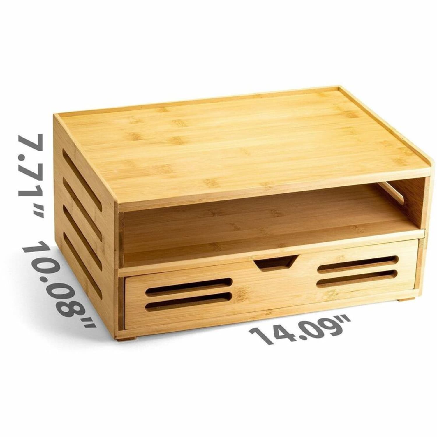 Achieva Bamboo File Organizer with Drawer - Horizontal - 7.7in Height x 14in Width x 10in Depth - Stackable - Side-loading, - 1 Each - Image 5
