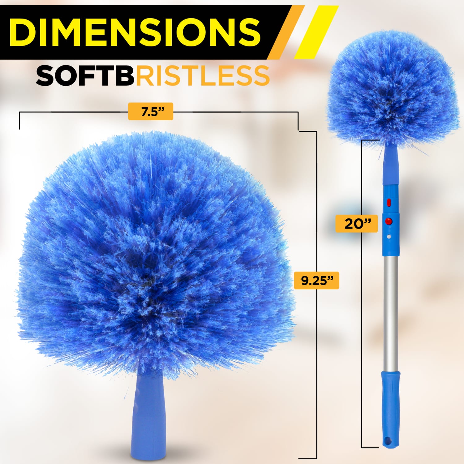 Gritt Commercial Cobweb Duster Brush With Pole, 6-11/16in Brush/20in Pole, Blue/Silver, Pack Of 2 - Image 5