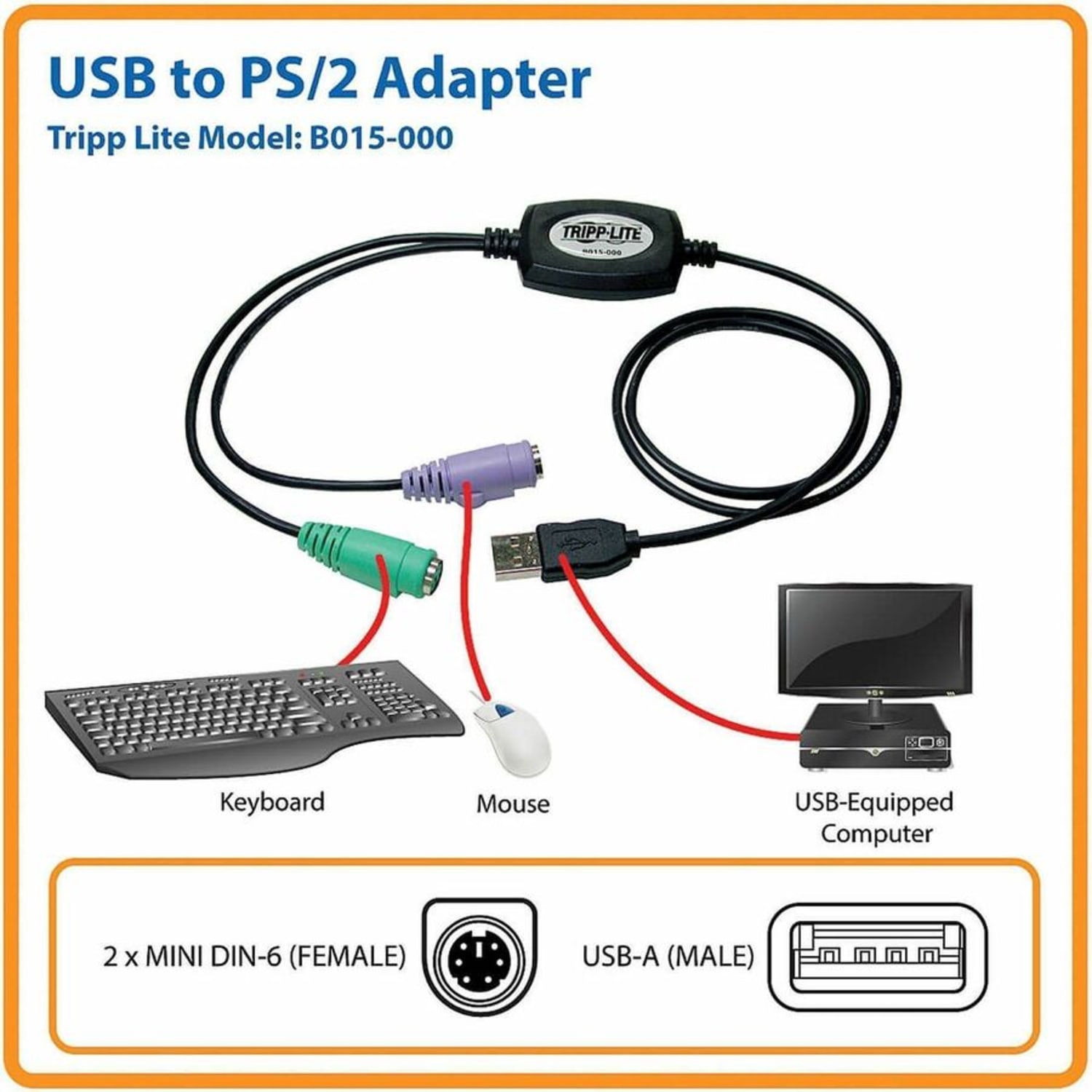 Eaton Tripp Lite Series Compact USB to PS/2 Keyboard/Mouse adapter PS/2 (F) to USB(M) - Keyboard / mouse adapter - USB (M) to PS/2 (F) - black - Image 3