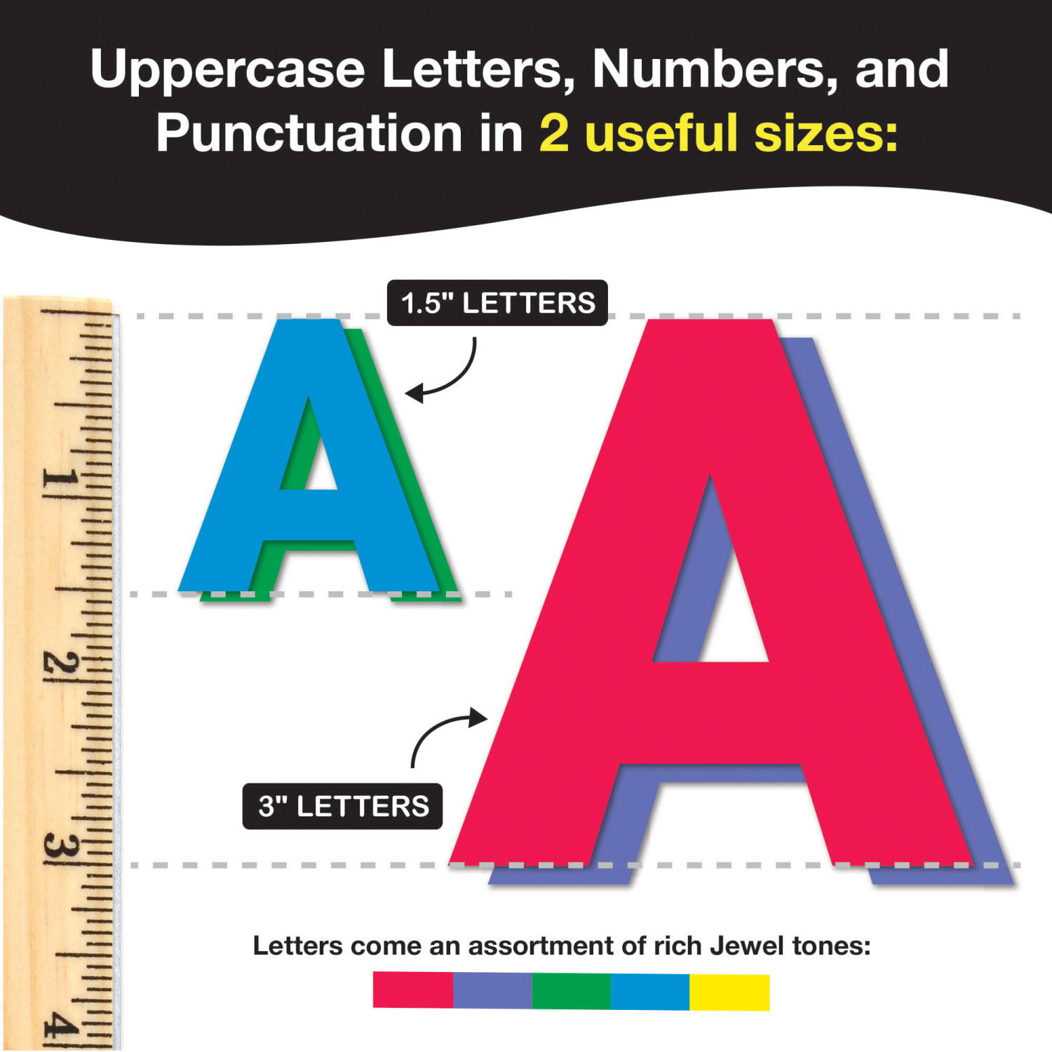 FreshCut Crafts Bulletin Board Letters & Numbers, 1.5in & 3in, Jewel Colors, 710 Pieces - Image 3