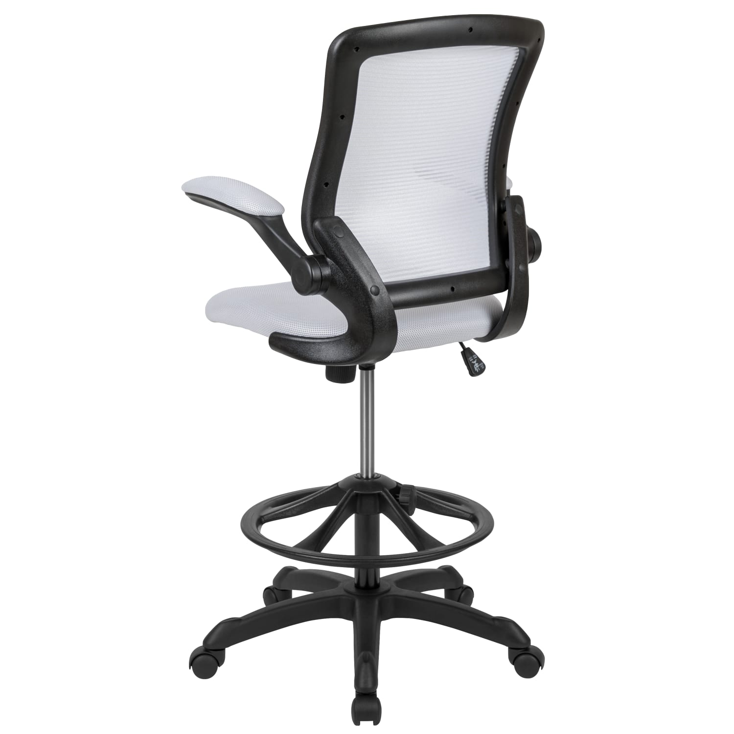 Flash Furniture Mid Back Mesh Ergonomic Drafting Chair with Adjustable Foot Ring and Flip-Up Arms, White - Image 8