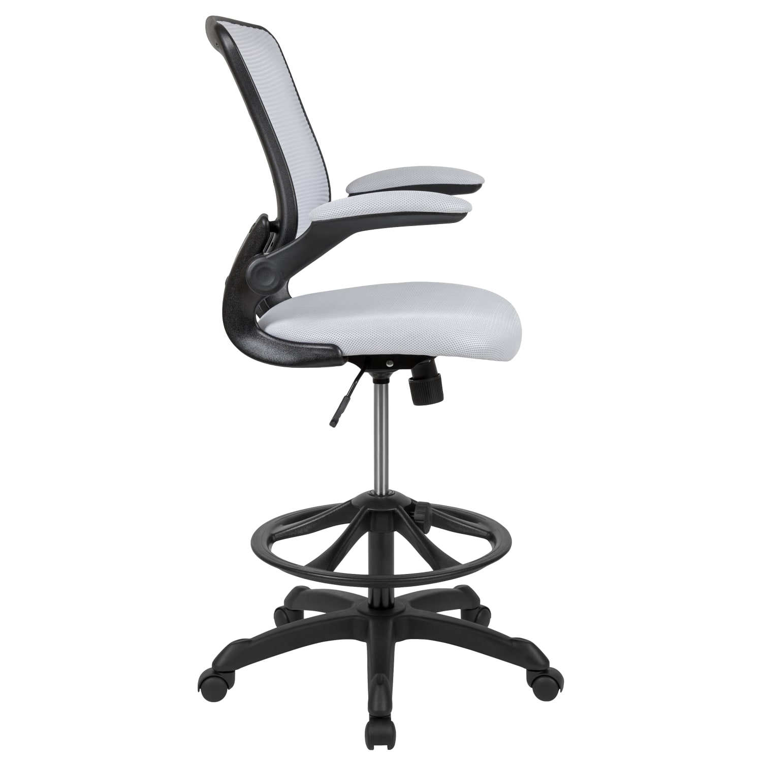 Flash Furniture Mid Back Mesh Ergonomic Drafting Chair with Adjustable Foot Ring and Flip-Up Arms, White - Image 10