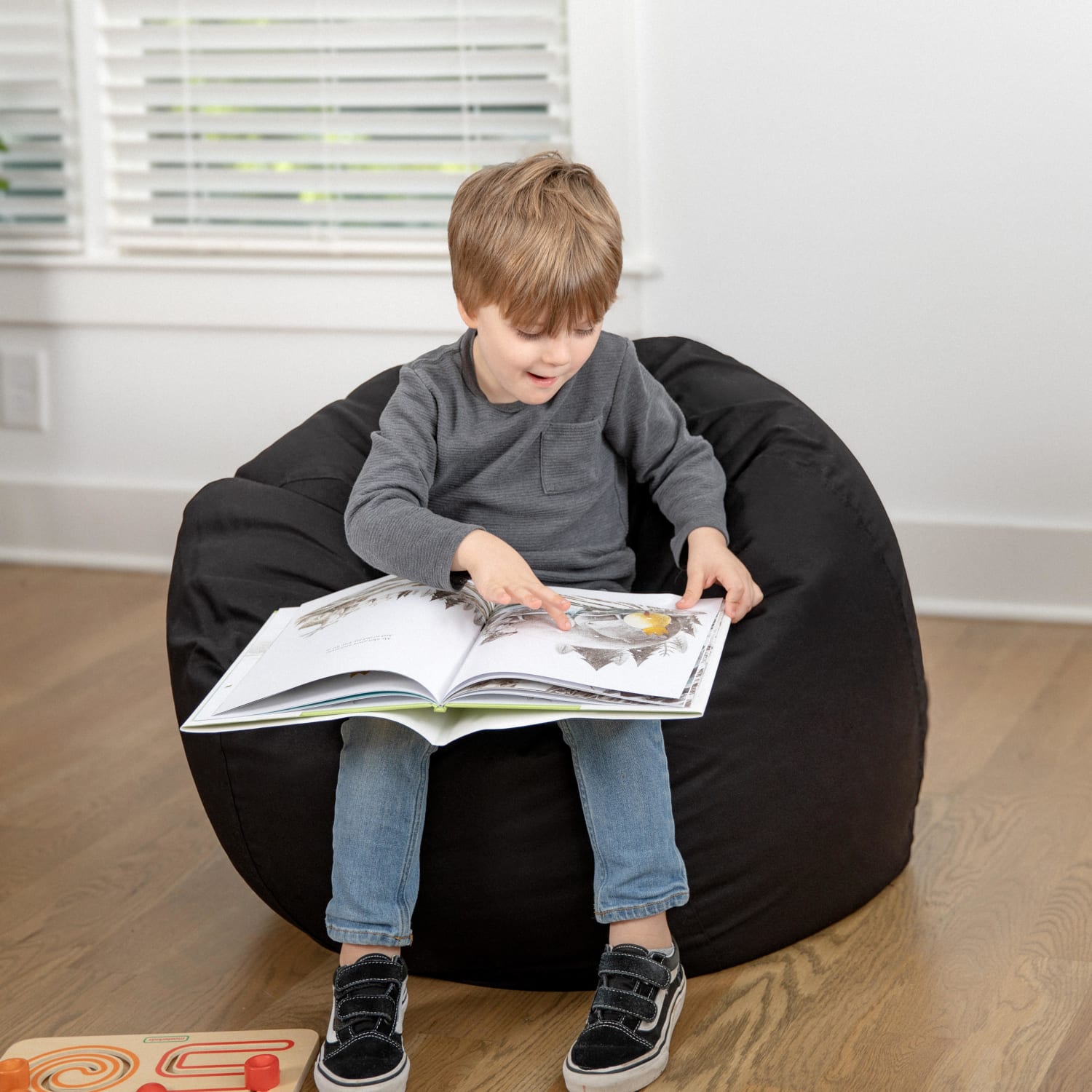 Flash Furniture Small Bean Bag Chair For Kids And Teens, Black - Image 5