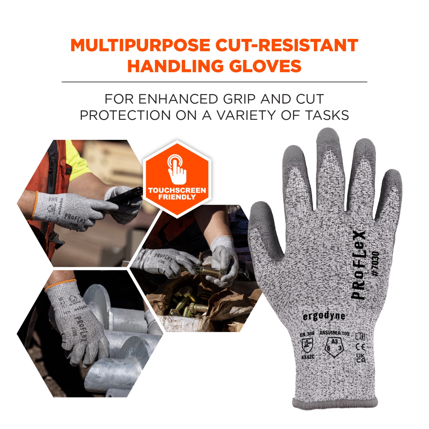Ergodyne Proflex 7030 PU-Coated Cut-Resistant Gloves, X-Large, Gray - Image 3