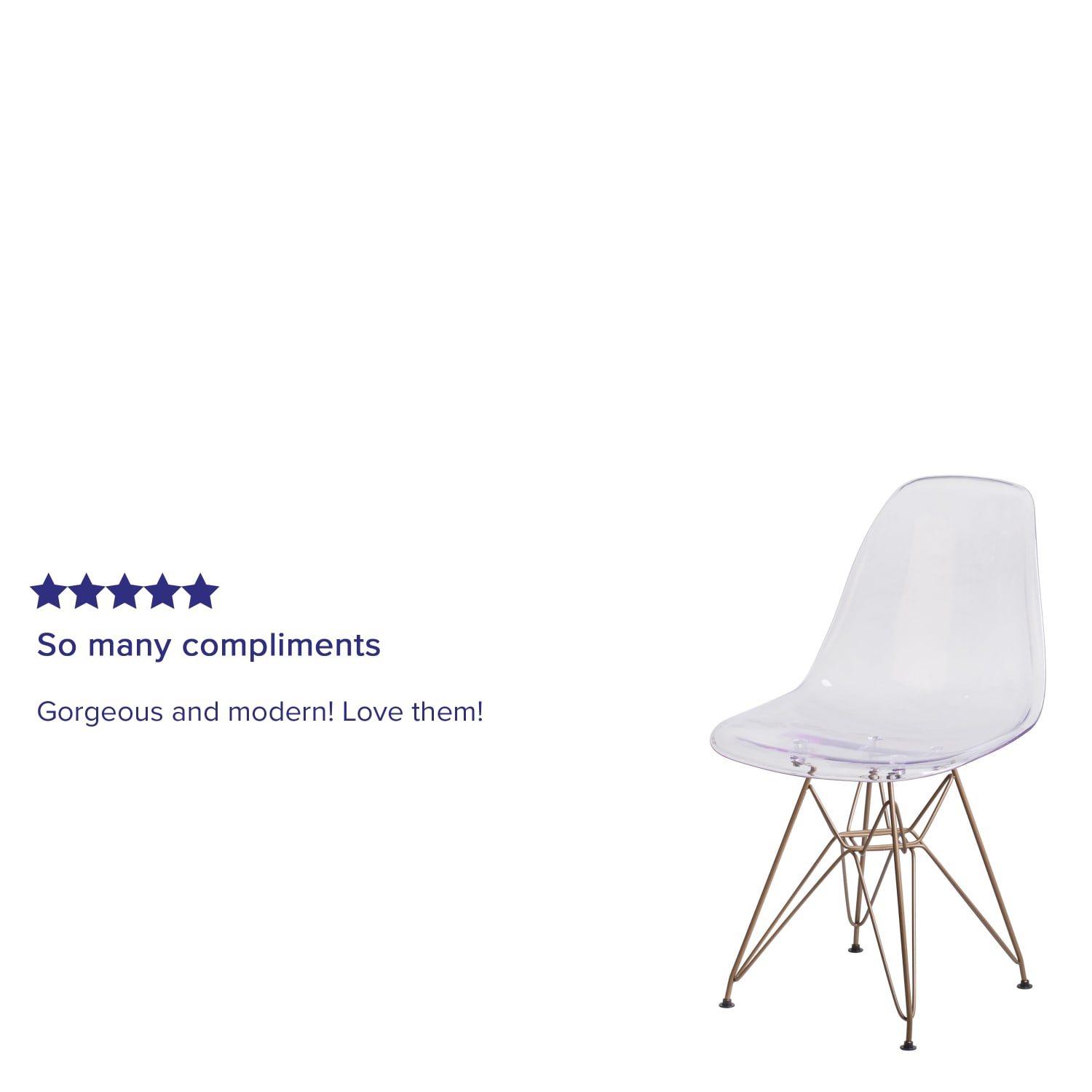 Flash Furniture Elon Series Polycarbonate Ghost Side Chair, Clear/Gold - Image 5