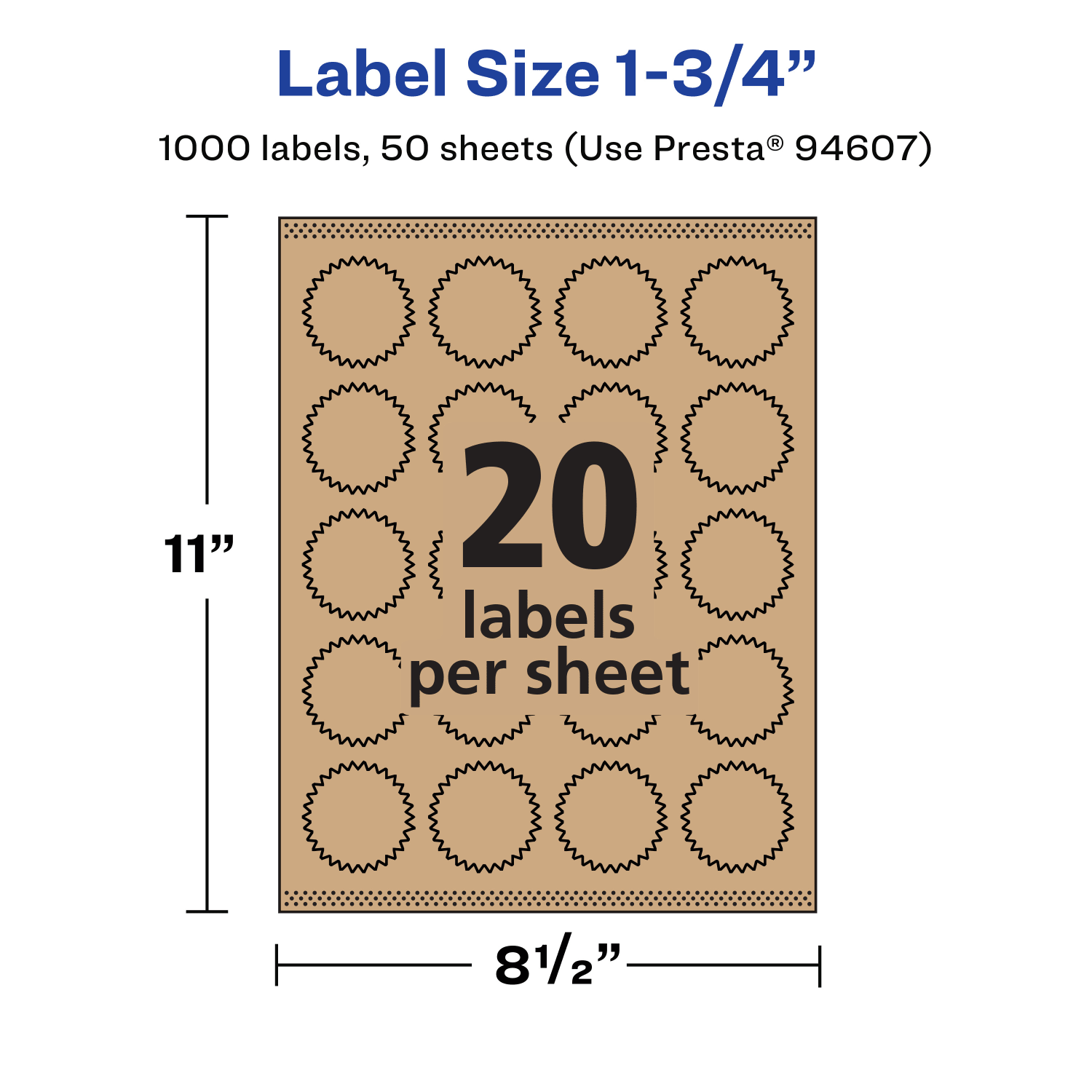 Avery Kraft Permanent Labels With Sure Feed, 94607-KMP50, Starburst, 1-3/4in, Brown, Pack Of 1,000 - Image 6