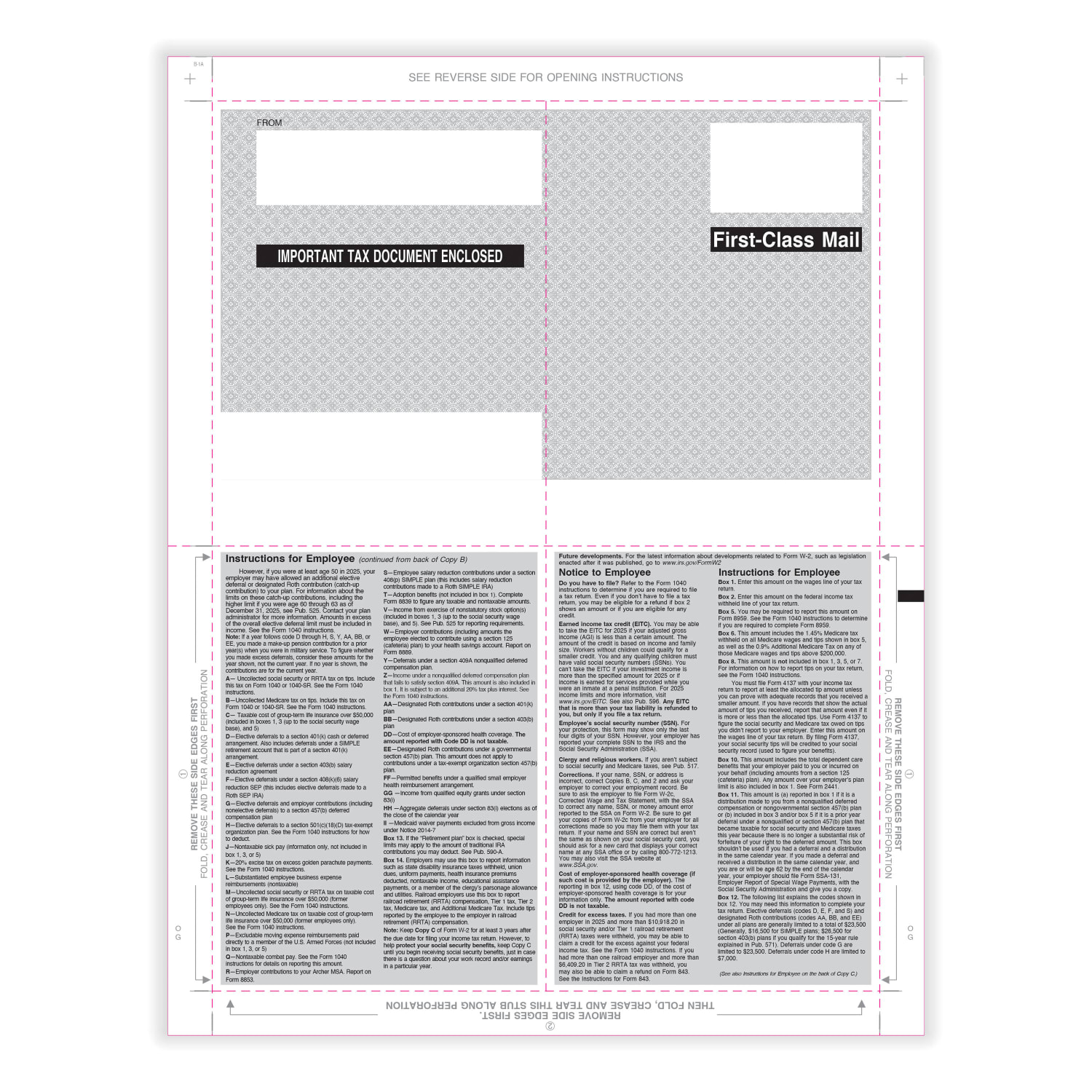 ComplyRight W-2 Tax Forms, 4-Up (Box), With Printed Backer Copy B, V-Fold Duplex, 11in, Pack Of 500 Forms - Image 3