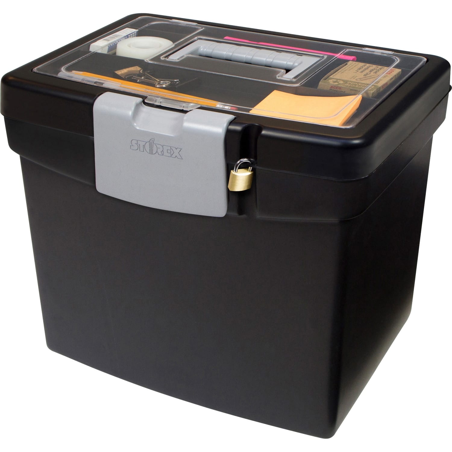 Storex Medium-Duty Portable File Storage Box With XL Lid, Letter Size, 10-15/16inL x 13-5/16inW x 11inH, 100% Recycled, Black - Image 3