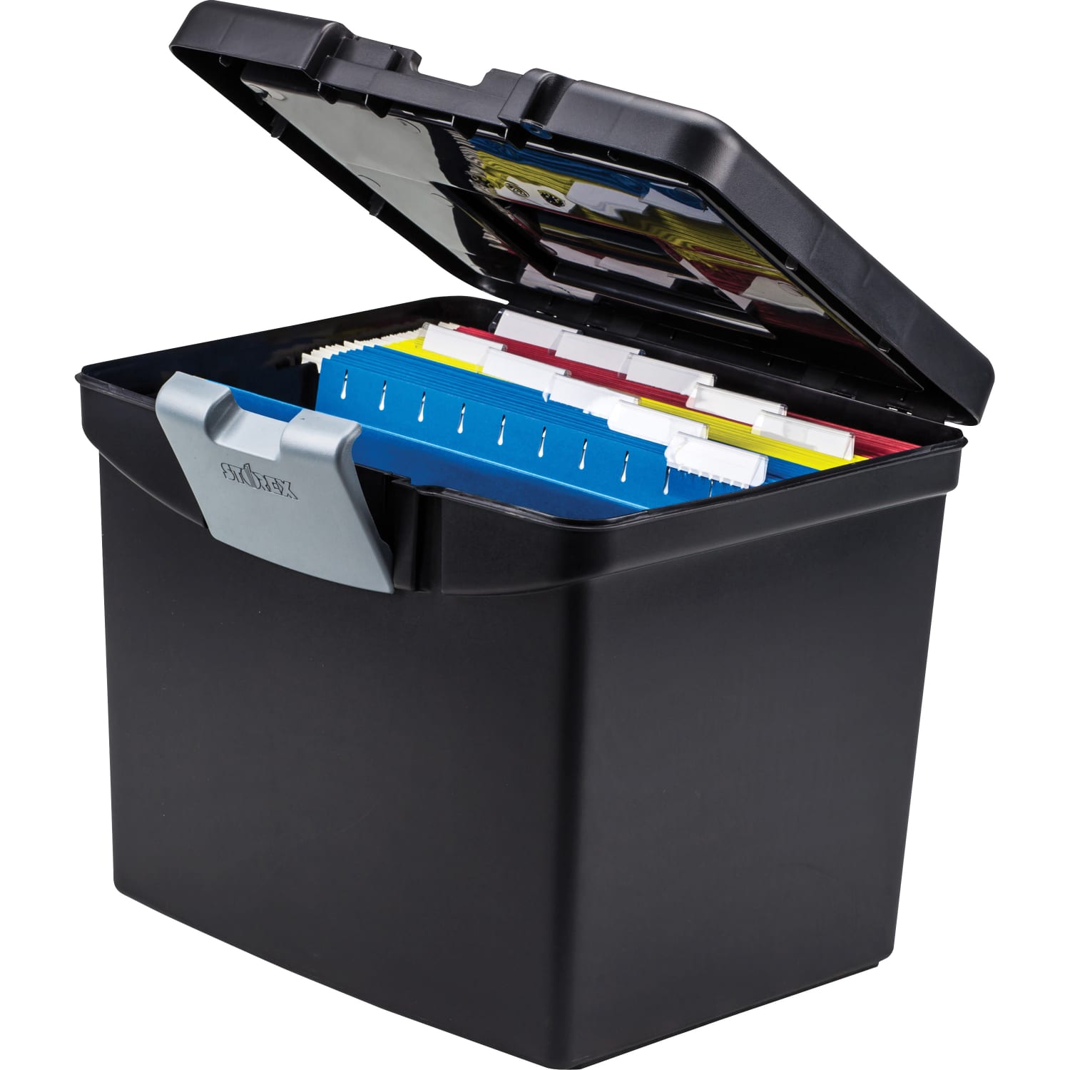 Storex Medium-Duty Portable File Storage Box With XL Lid, Letter Size, 10-15/16inL x 13-5/16inW x 11inH, 100% Recycled, Black - Image 4