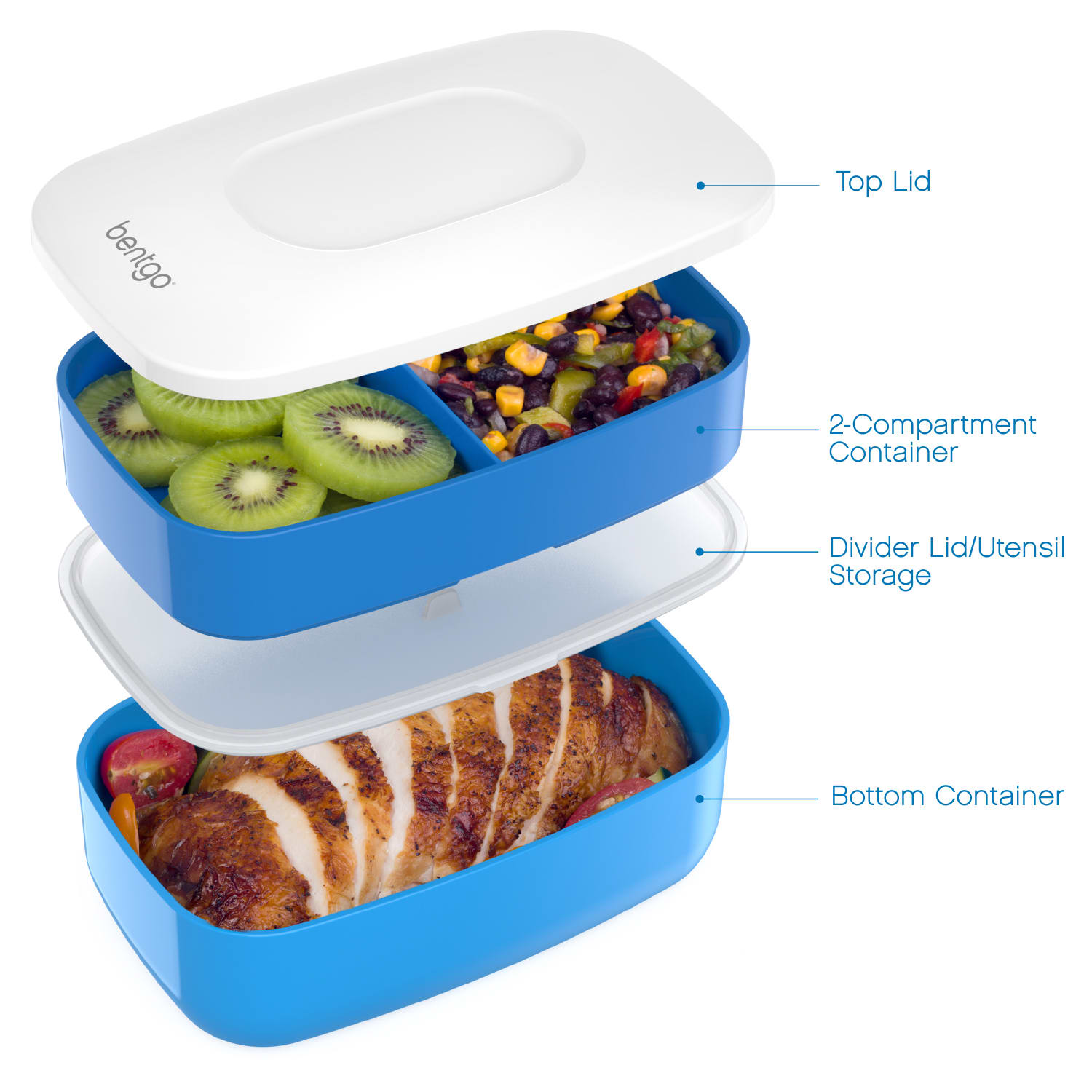 Bentgo Classic All-In-One Lunch Box Container, 3-13/16inH x 4-3/4inW x 7-1/8inD, Blue - Image 4