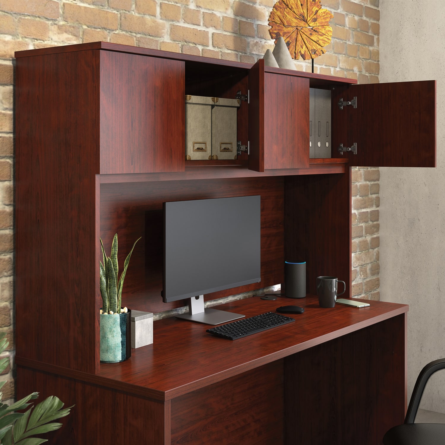 Sauder Affirm Hutch, 36inH x 59inW x 14-1/2inD, Classic Cherry - Image 5
