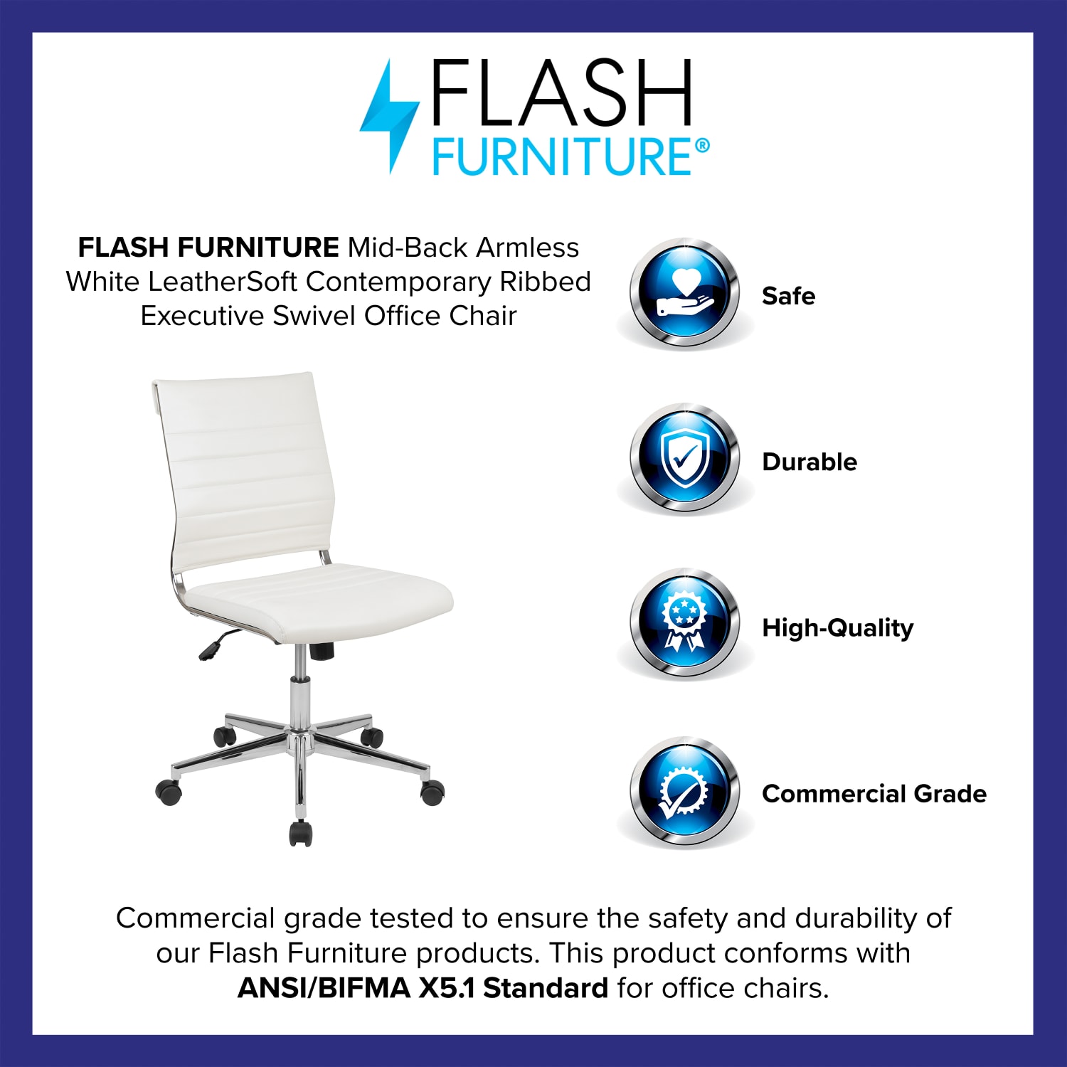 Flash Furniture Hansel LeatherSoft Faux Leather Mid-Back Executive Office Chair, White - Image 5