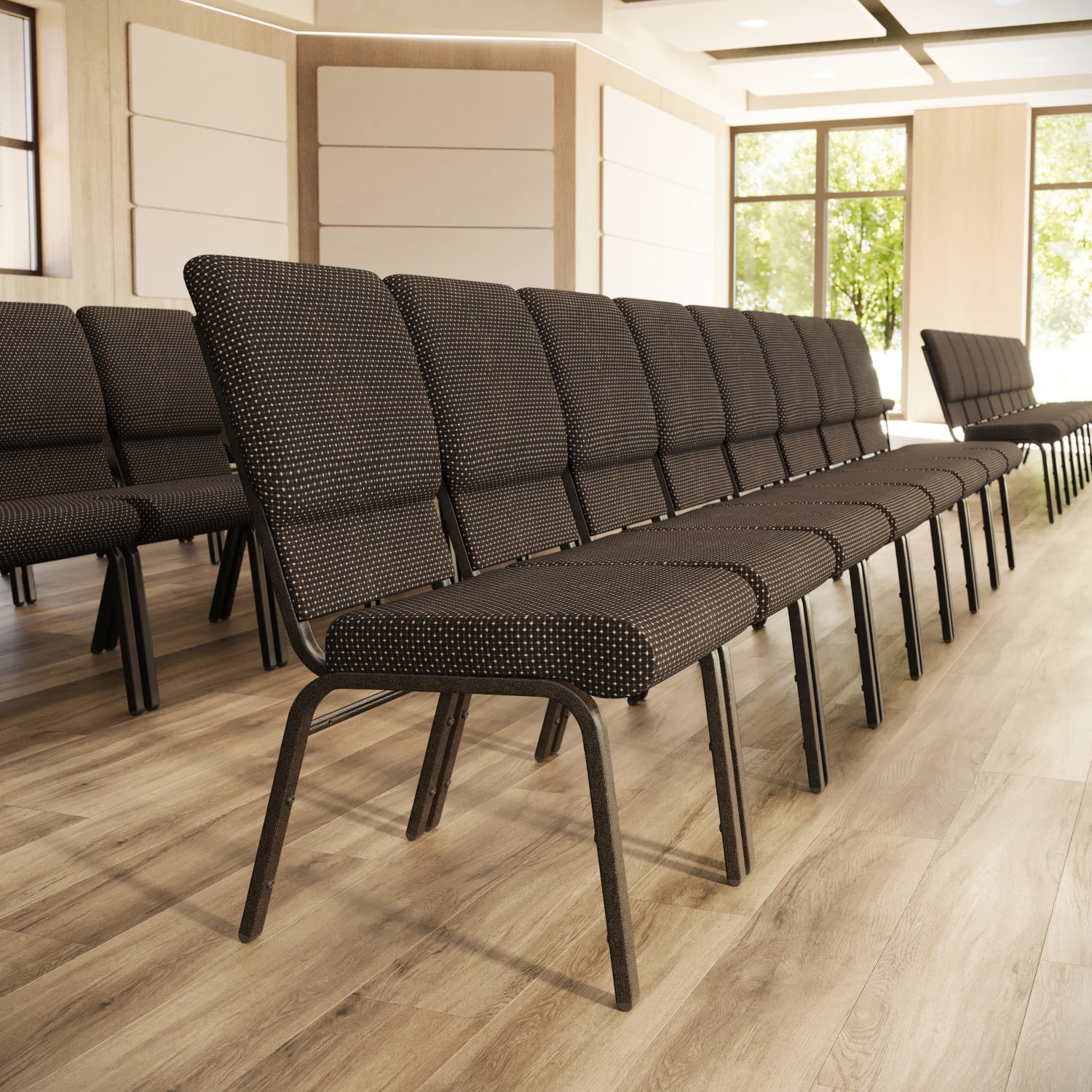 Flash Furniture HERCULES Series Stackable Church Chair, Brown Dot/Goldvein - Image 3