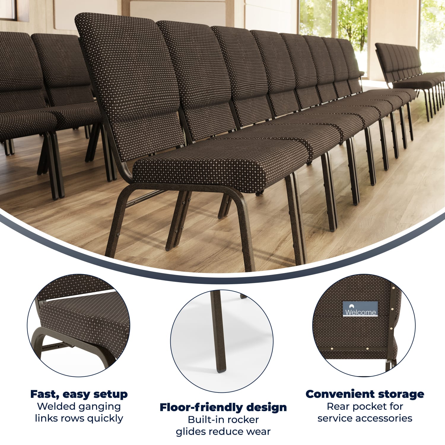 Flash Furniture HERCULES Series Stackable Church Chair Brown DotGoldvein PopularChairscom