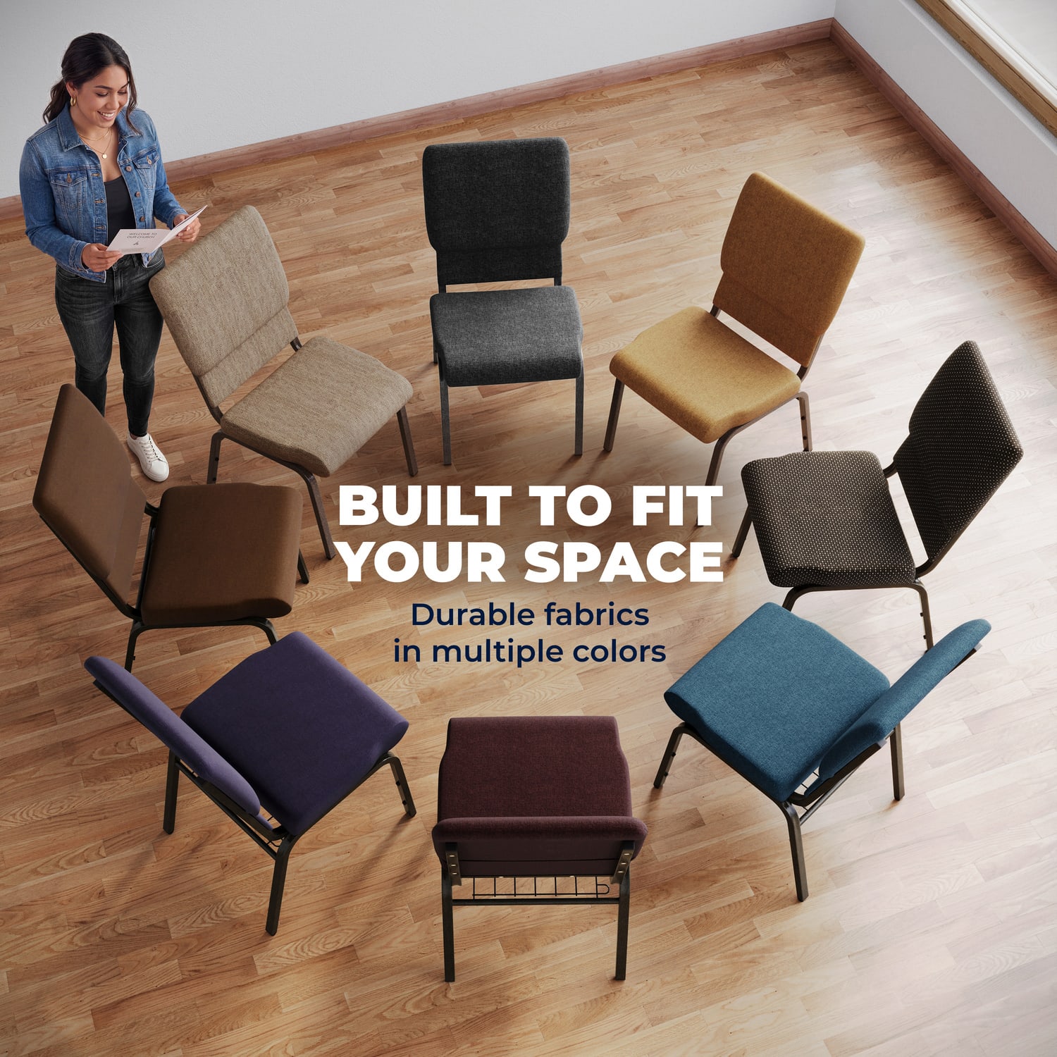 Flash Furniture HERCULES Series Stackable Church Chair Brown DotGoldvein PopularChairscom