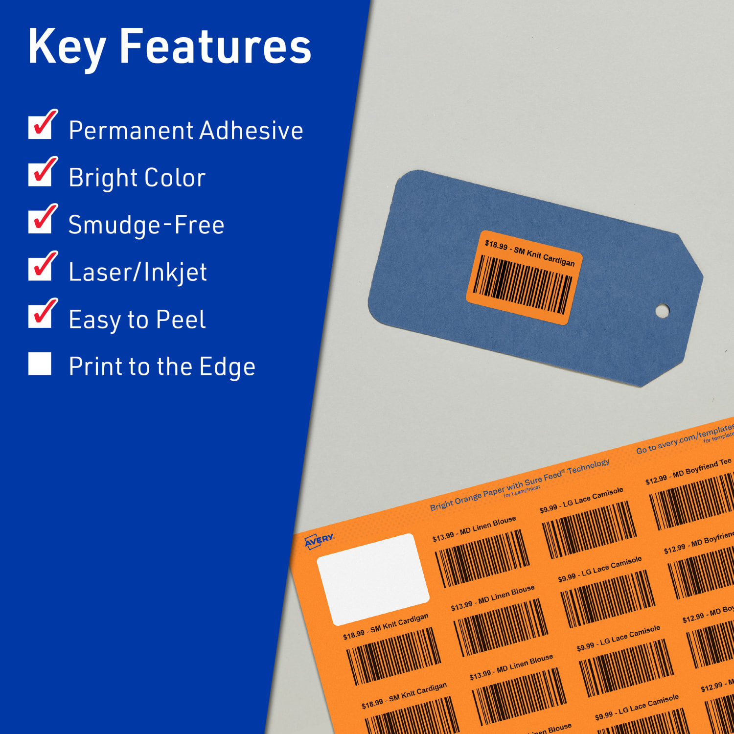 Avery Printable Labels With Sure Feed Technology, 94226-BOP80, Rectangle, 1-1/4in x 1-3/4in, Matte Bright Orange, Pack of 2560 - Image 3