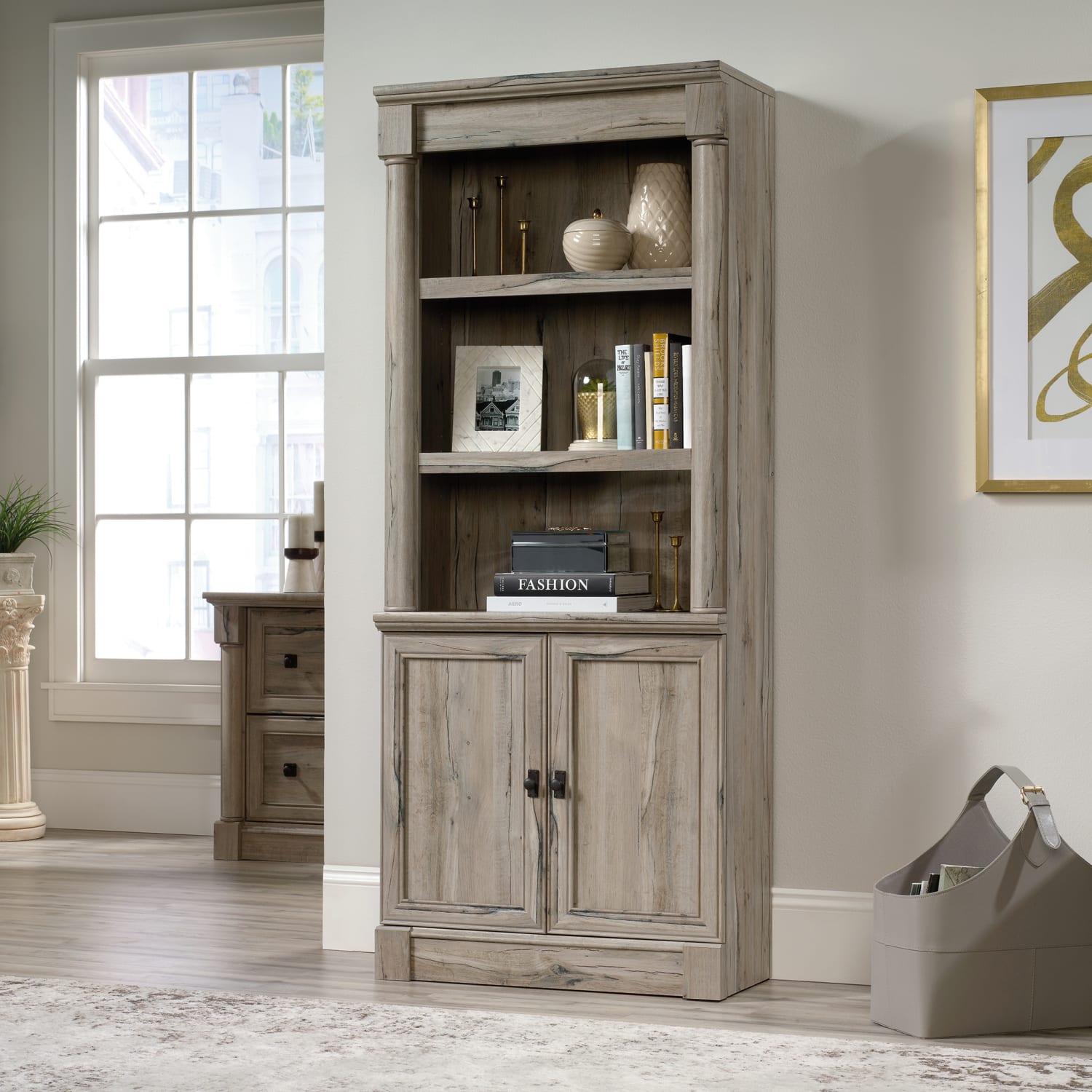 Sauder Palladia 72inH 5-Shelf Library Bookcase, Split Oak - Image 4