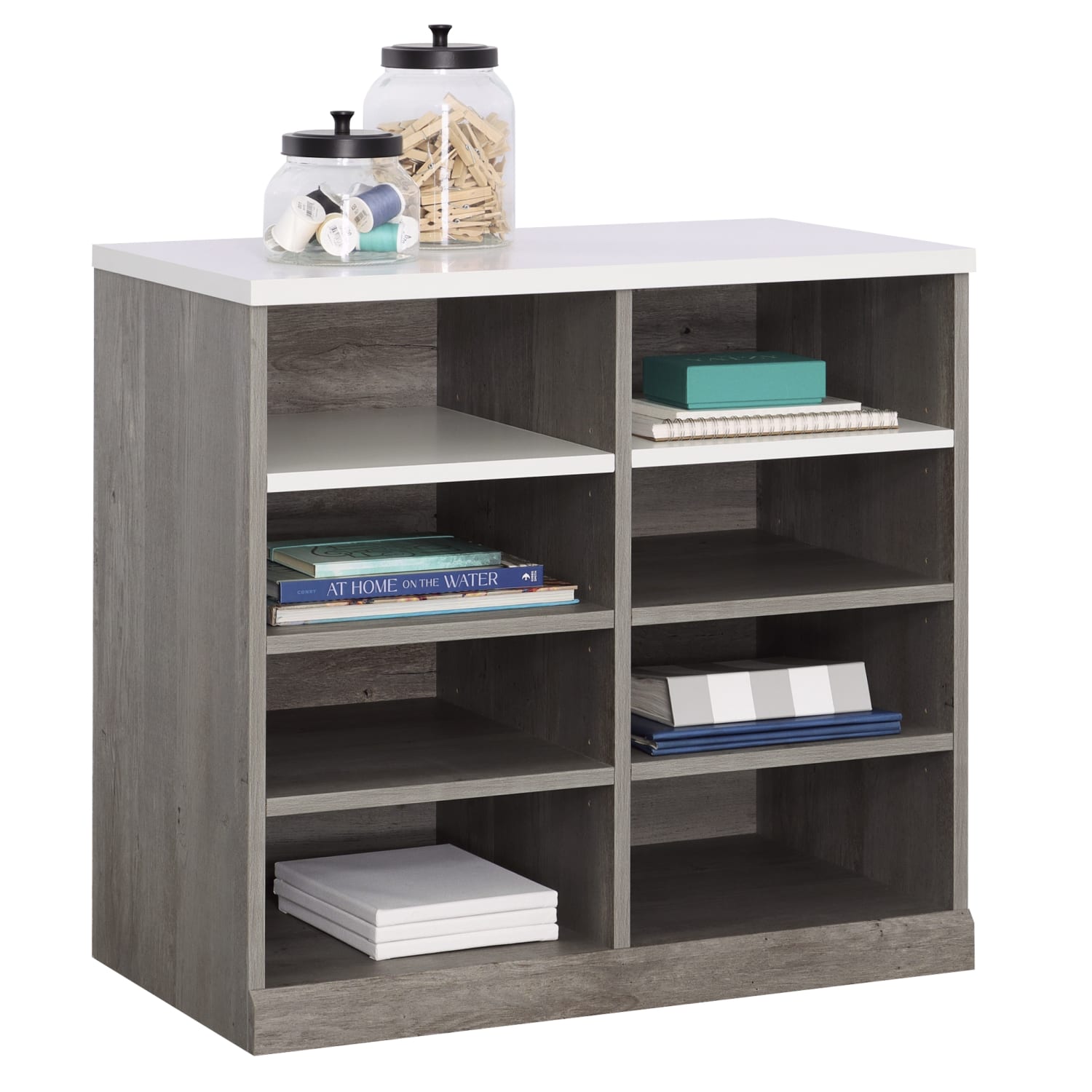 Sauder Craft Pro Series 32inW Open Storage Cabinet, Mystic Oak/White - Image 3