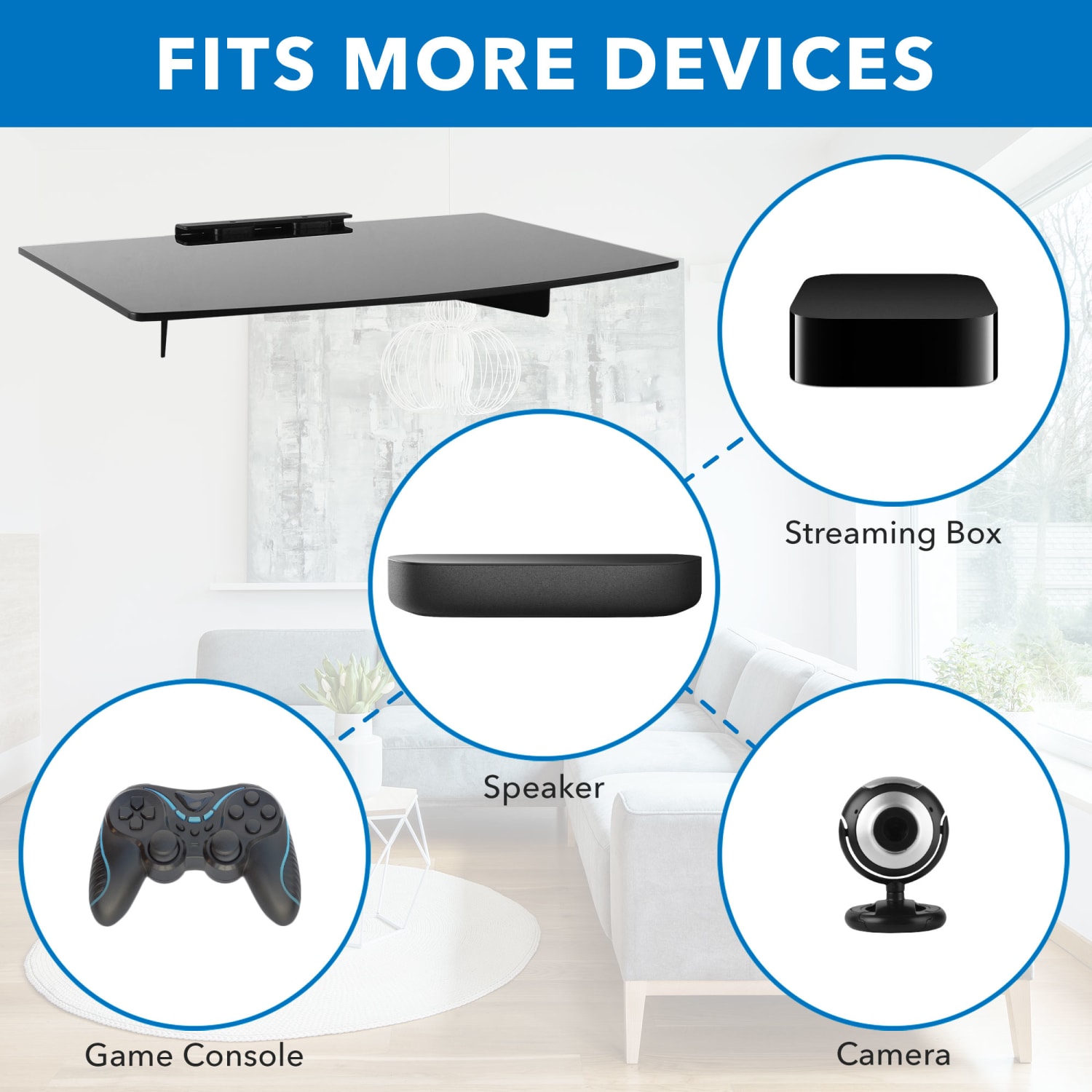 Mount-It! MI-895 Wall-Mountable A/V Shelf, 2inH x 14inW x 10-1/4inD, Black - Image 3