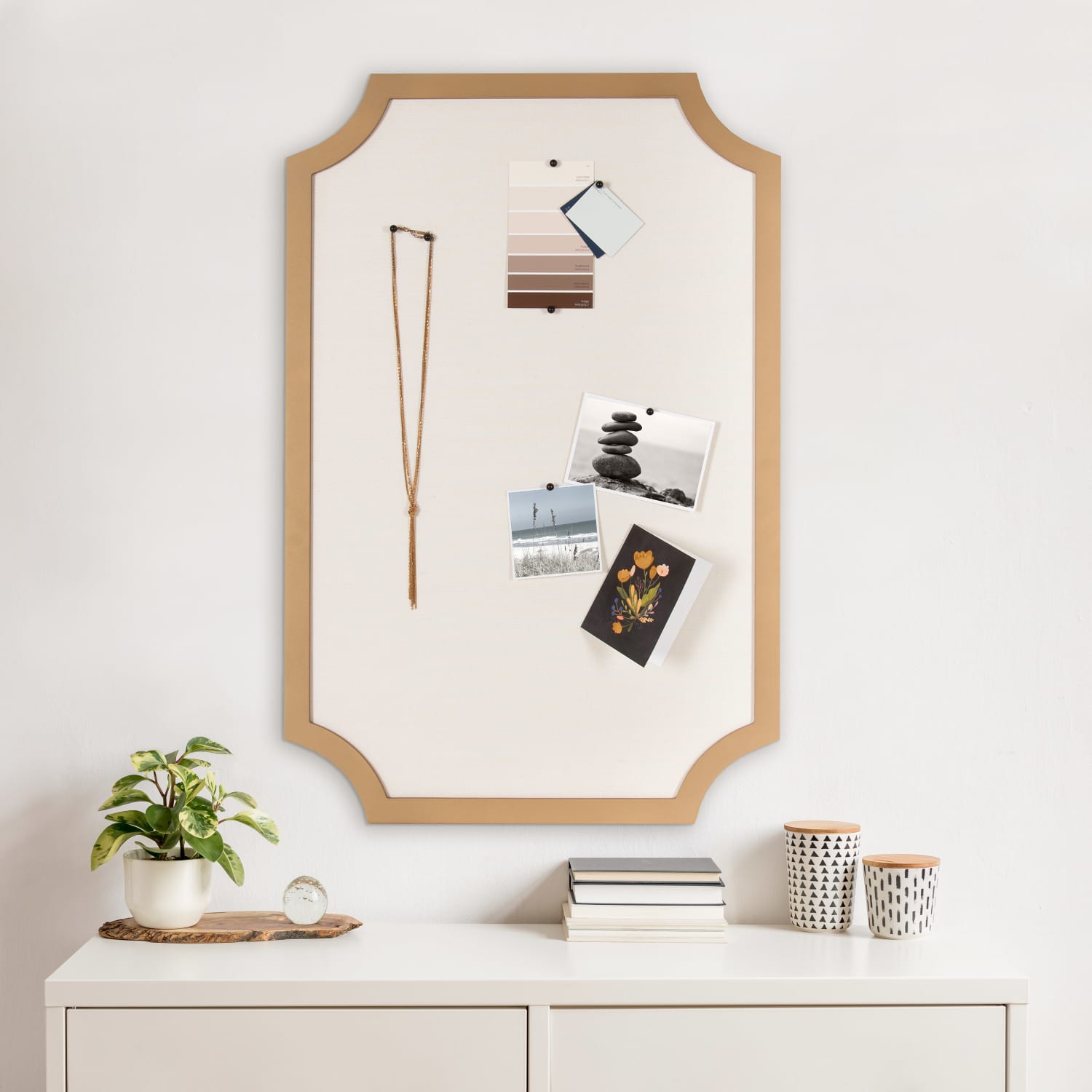 Kate and Laurel Holbrook Non-Magnetic Scalloped Rectangle Framed Pinboard, Fabric, 24in x 36in, Off-White, Gold Wood Frame - Image 5