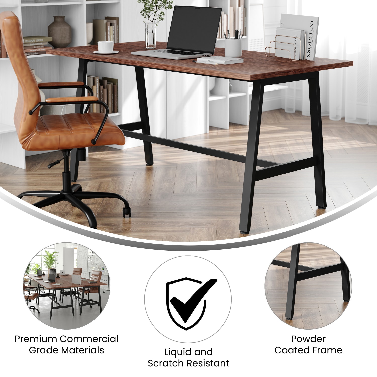 Flash Furniture Redmond Commercial 60x30 Conference Table with 1in Thick Double Sided Laminate Table Top with PVC Edging and Heavy Duty A-Frame Steel Base, Walnut - Image 4