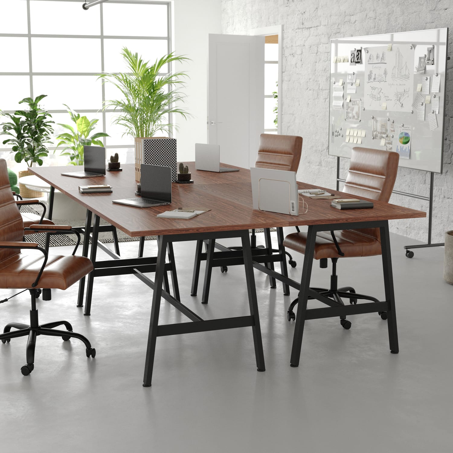 Flash Furniture Redmond Commercial 60x30 Conference Table with 1in Thick Double Sided Laminate Table Top with PVC Edging and Heavy Duty A-Frame Steel Base, Walnut - Image 5