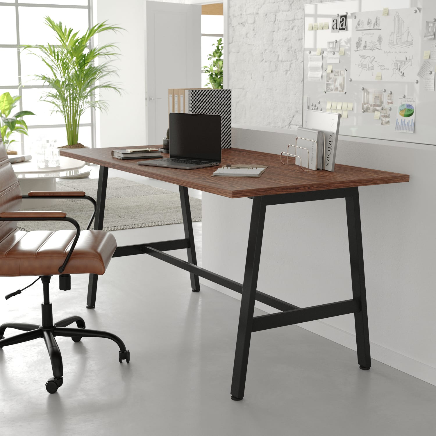 Flash Furniture Redmond Commercial 60x30 Conference Table with 1in Thick Double Sided Laminate Table Top with PVC Edging and Heavy Duty A-Frame Steel Base, Walnut - Image 6